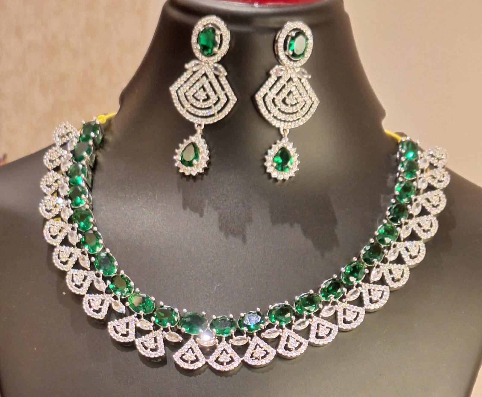 Green Gemstone % Diamond Necklace