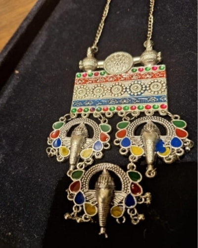 Silver Pendant with Meena Work