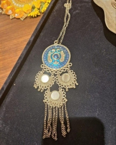 Silver pendant Blue Meena Kari Work