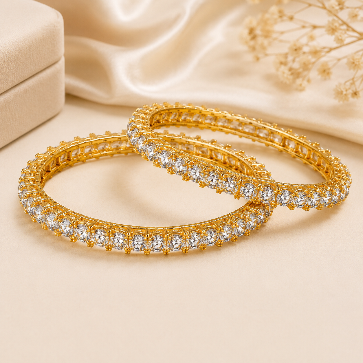 Elegant Gold-Tone Sparkling Stone Bangle Set for Festive & Special Occasions