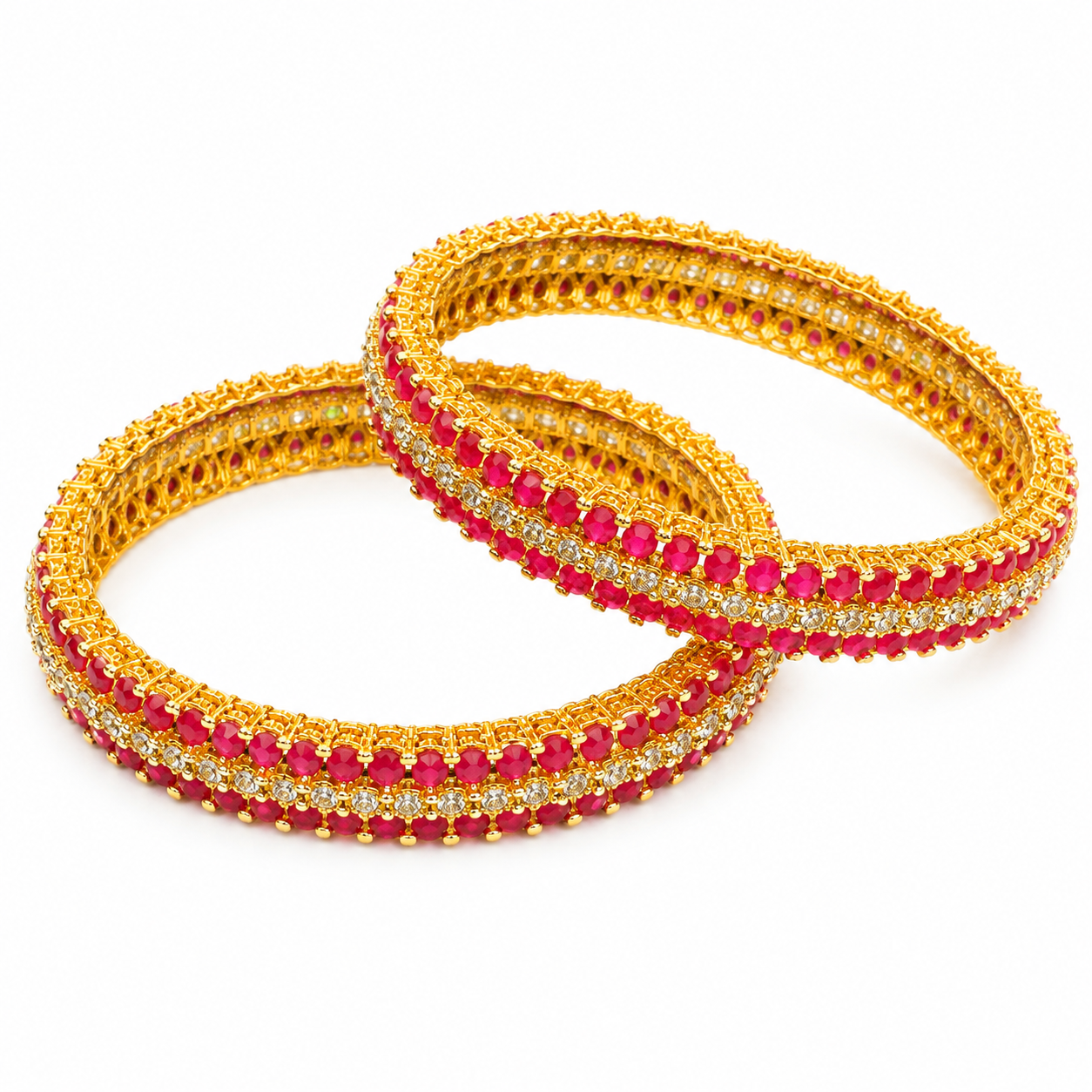 Elegant Red Stone & Sparkling Gold-Tone Bangle Set for Festive & Special Occasions