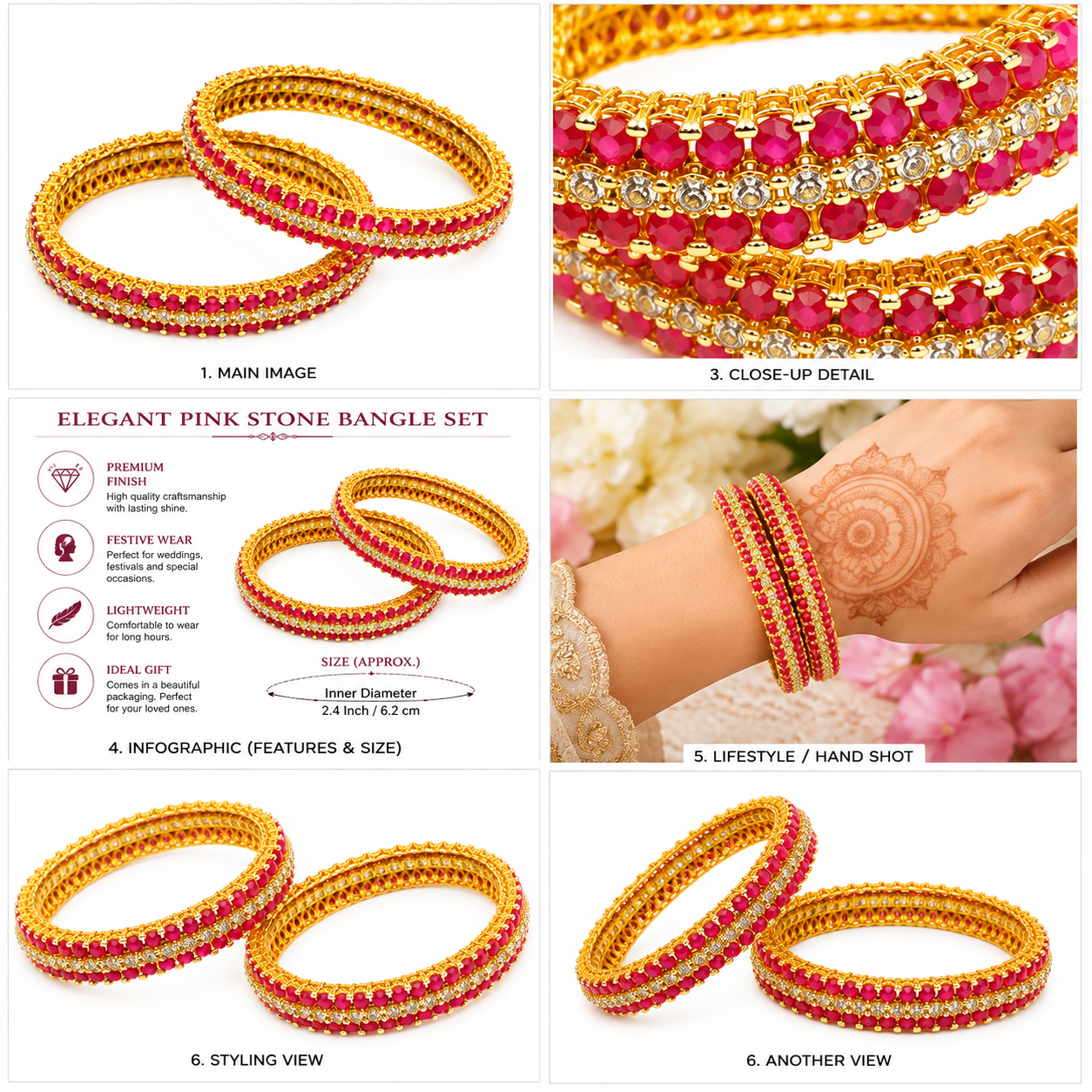 Elegant Red Stone & Sparkling Gold-Tone Bangle Set for Festive & Special Occasions