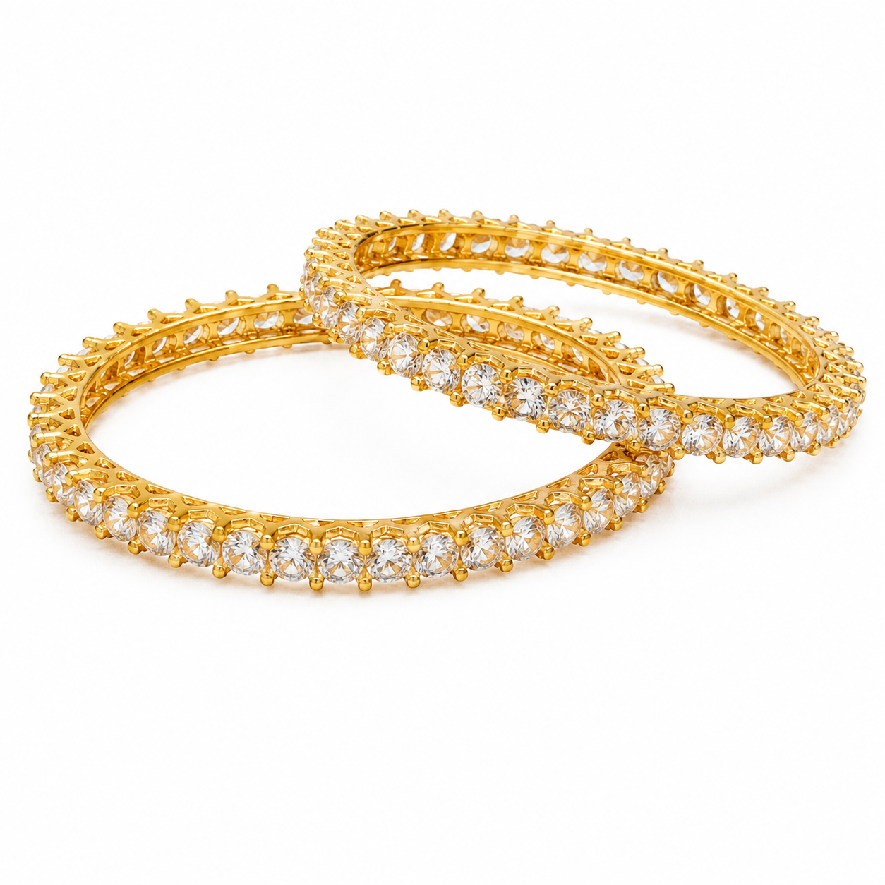 Elegant Gold-Tone Sparkling Stone Bangle Set for Festive & Special Occasions