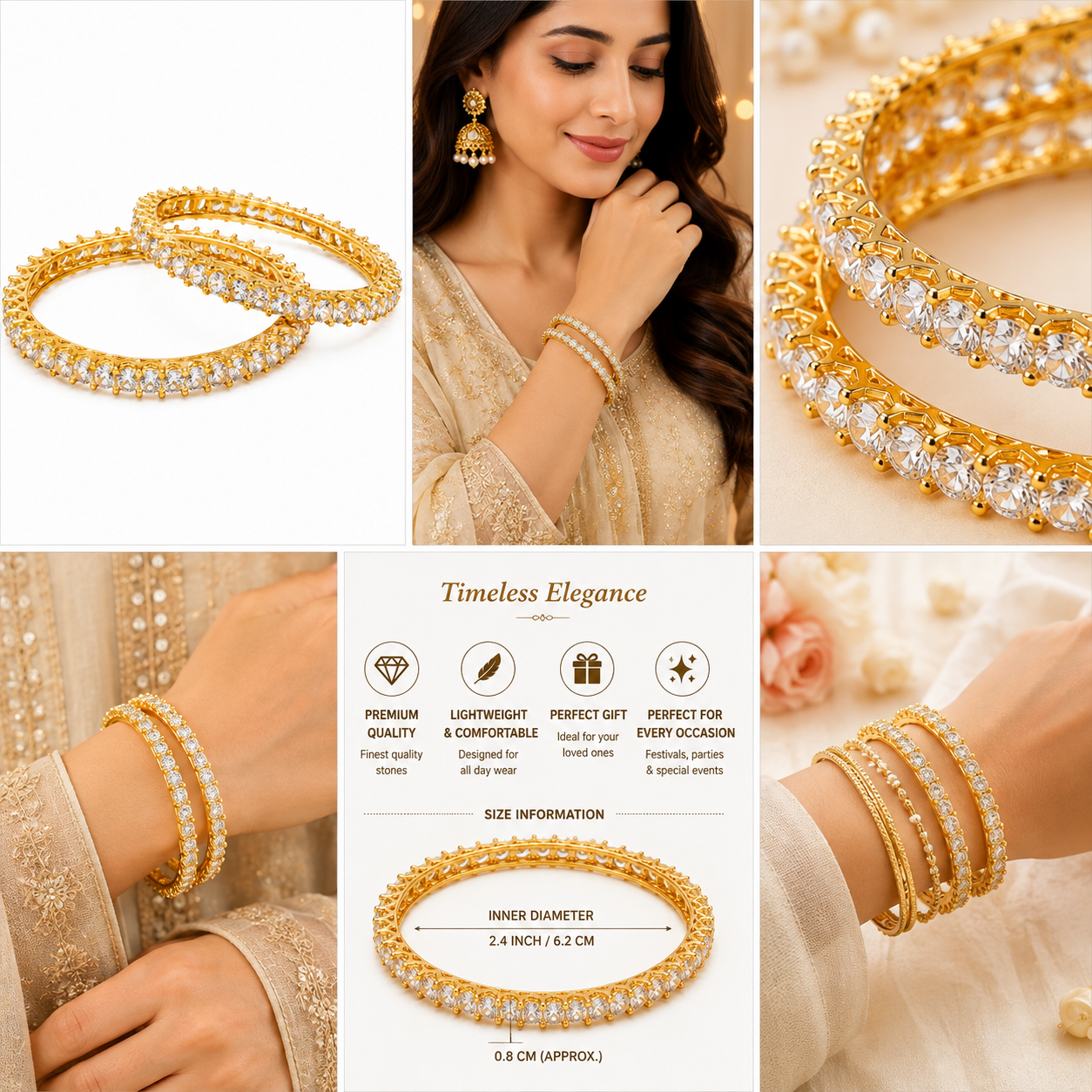 Elegant Gold-Tone Sparkling Stone Bangle Set for Festive & Special Occasions