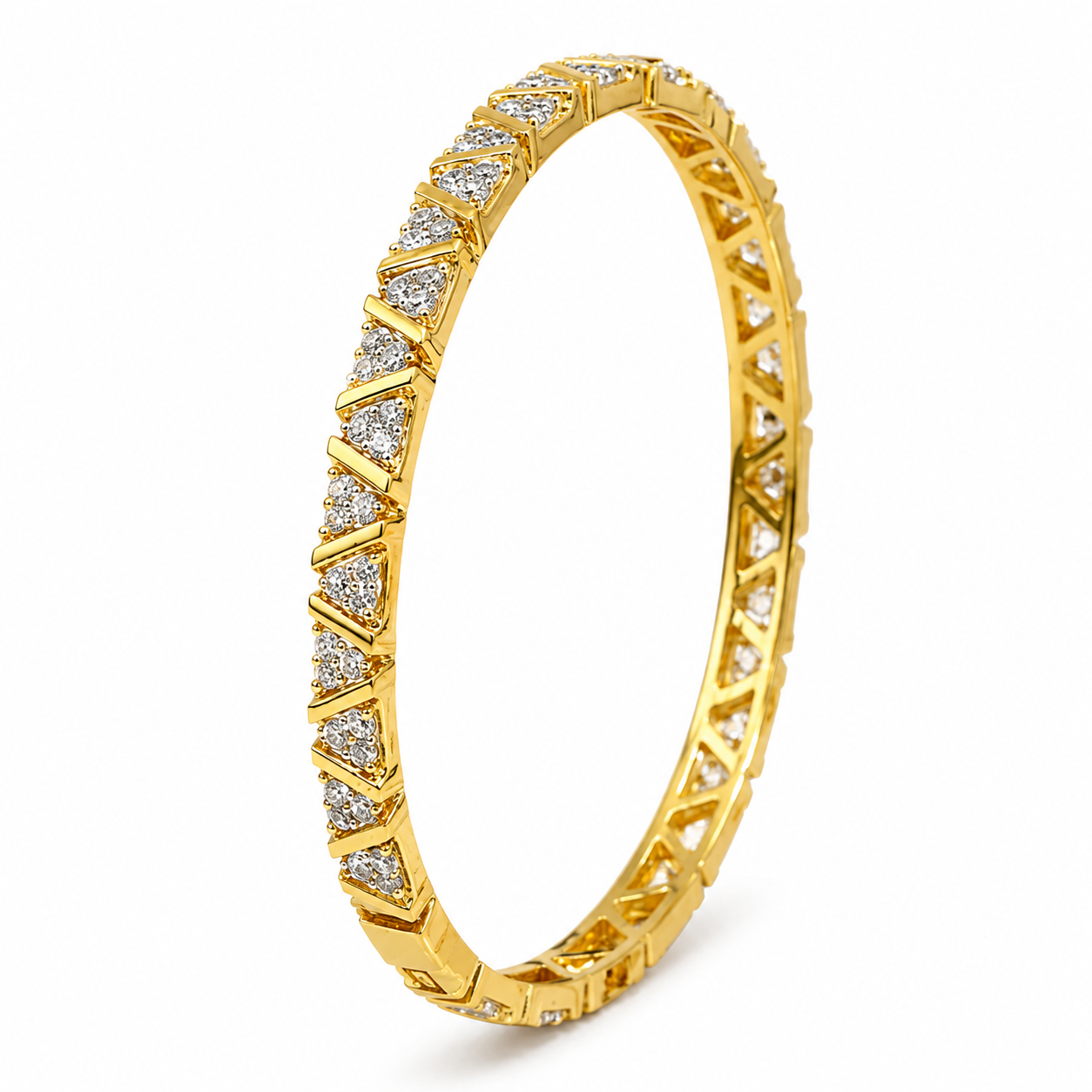 Elegant Gold-Tone Crystal Bangle with Geometric Design