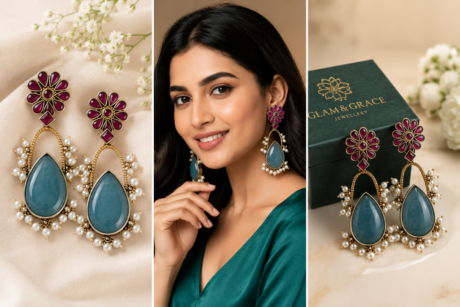 Blush Bloom Teardrop Statement Earrings