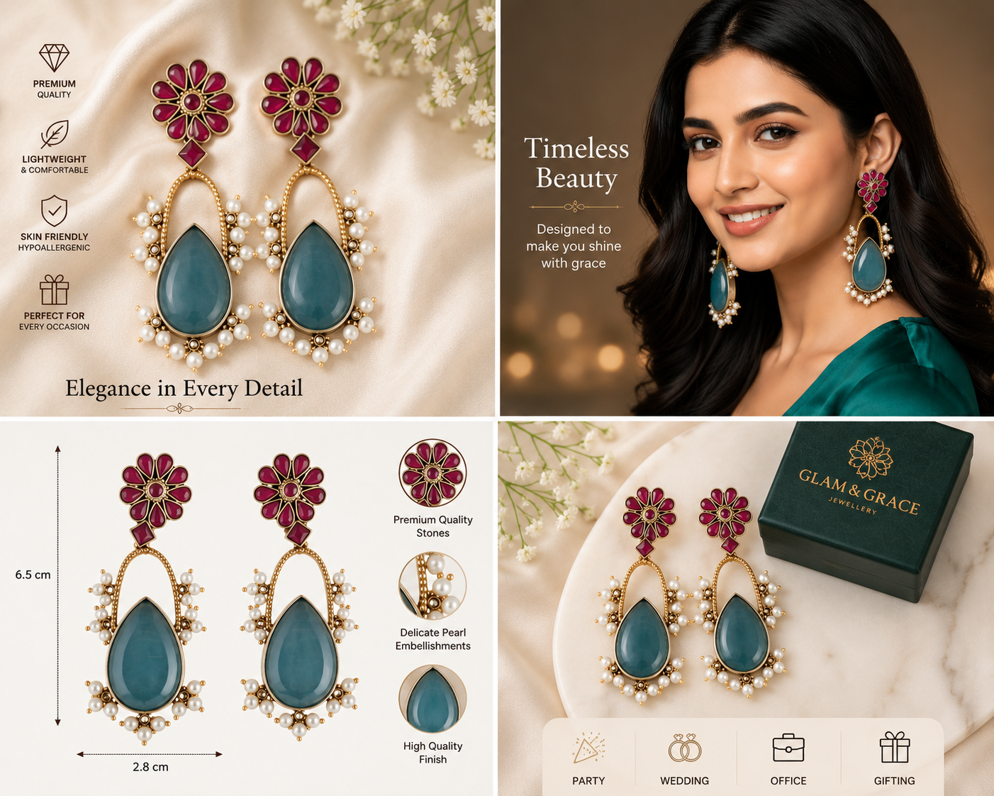 Blush Bloom Teardrop Statement Earrings