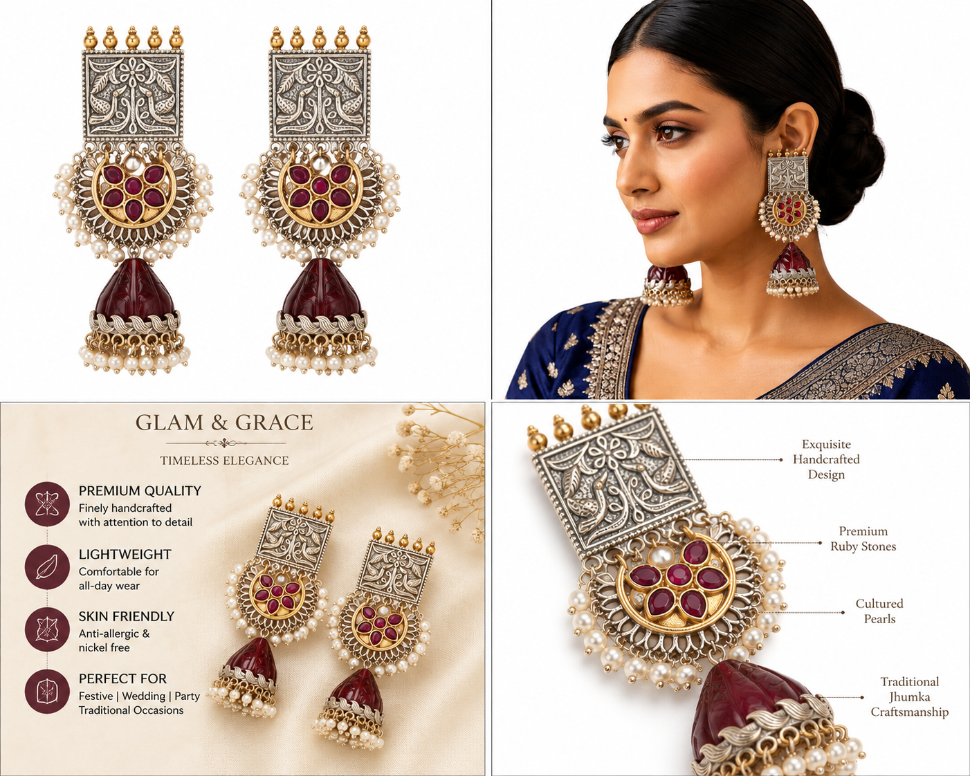 Crimson Heritage Jhumka Earrings