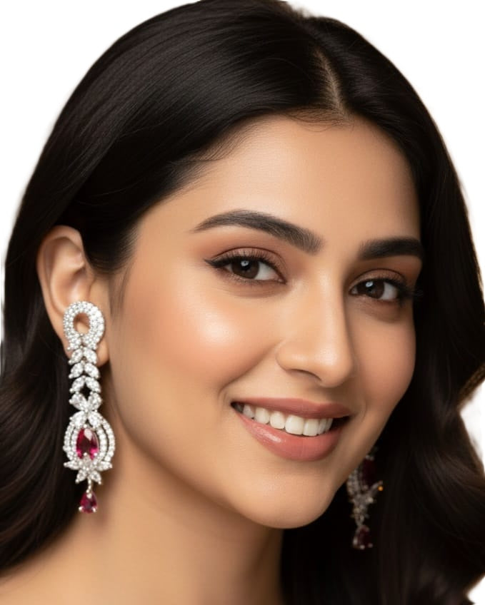 Elegant Diamond & Ruby Drop Earrings – Luxury Bridal Statement Jewellery