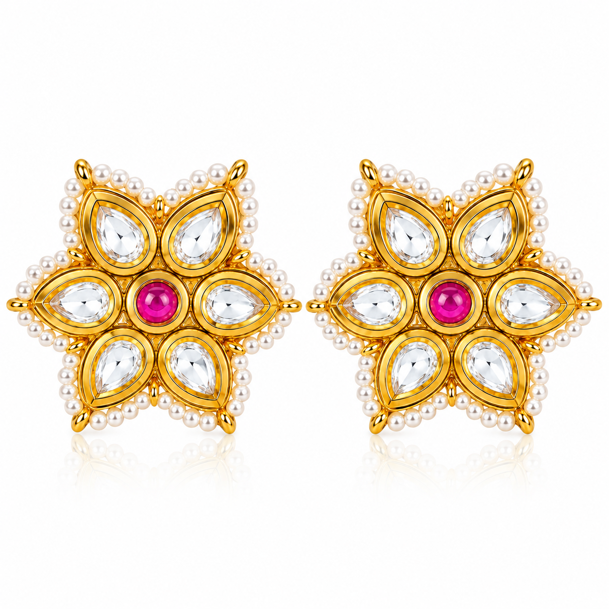 Gold-Tone Pink Stone Geometric Stud Earrings