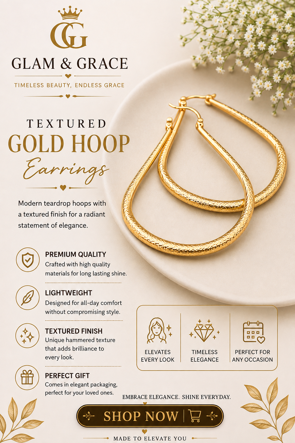 GLAM & GLITZ Gold-Tone Double Hoop Earrings for Women | Elegant Statement Dangle Earrings