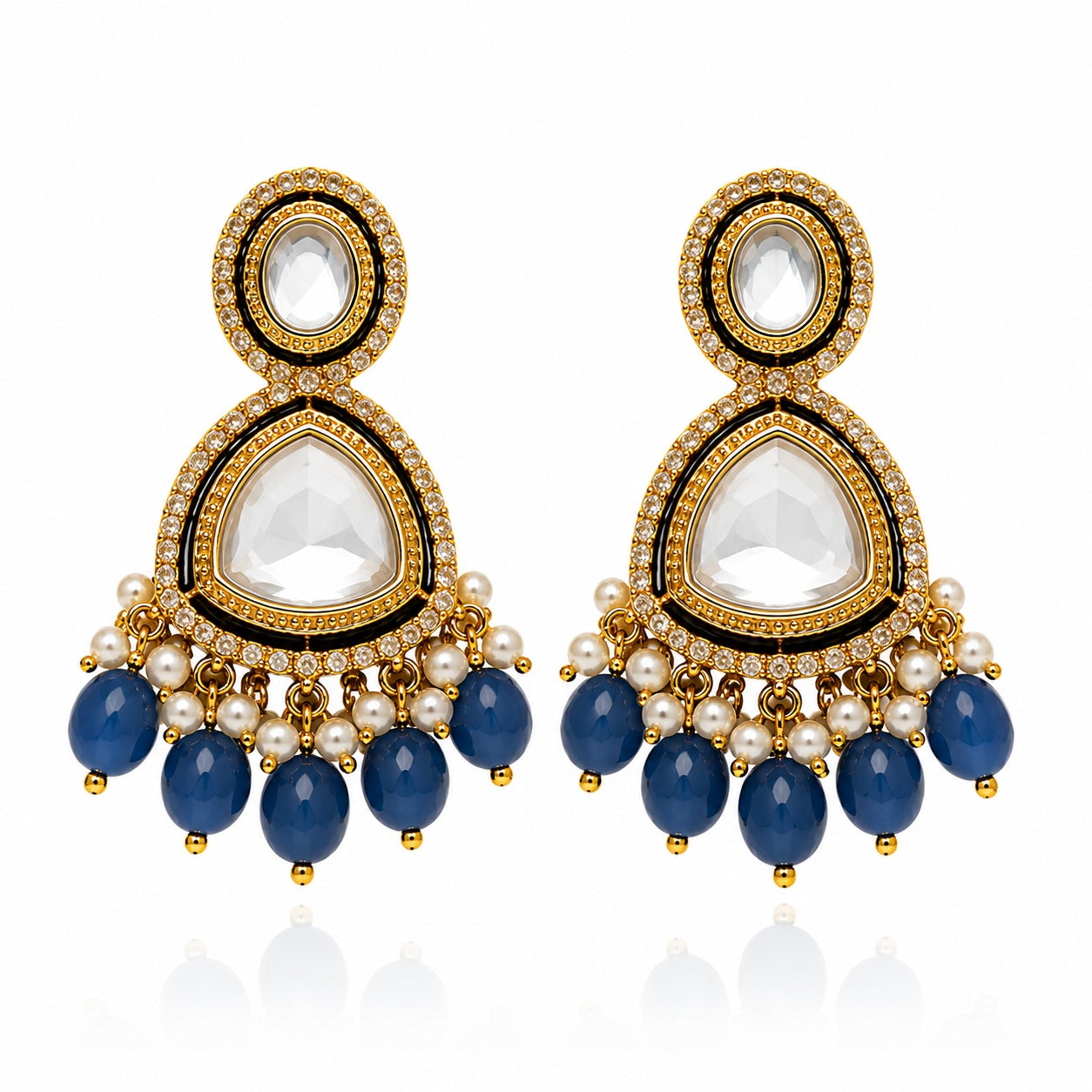 Royal Sapphire Kundan Drop Earrings