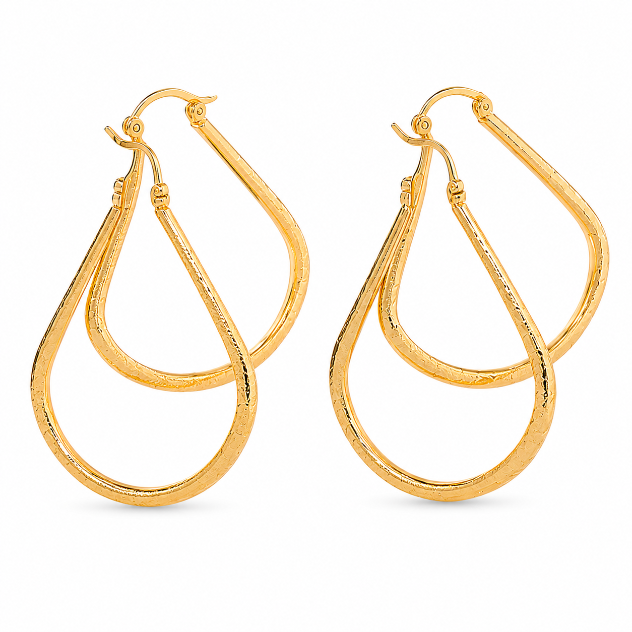 GLAM & GLITZ Gold-Tone Double Hoop Earrings for Women | Elegant Statement Dangle Earrings