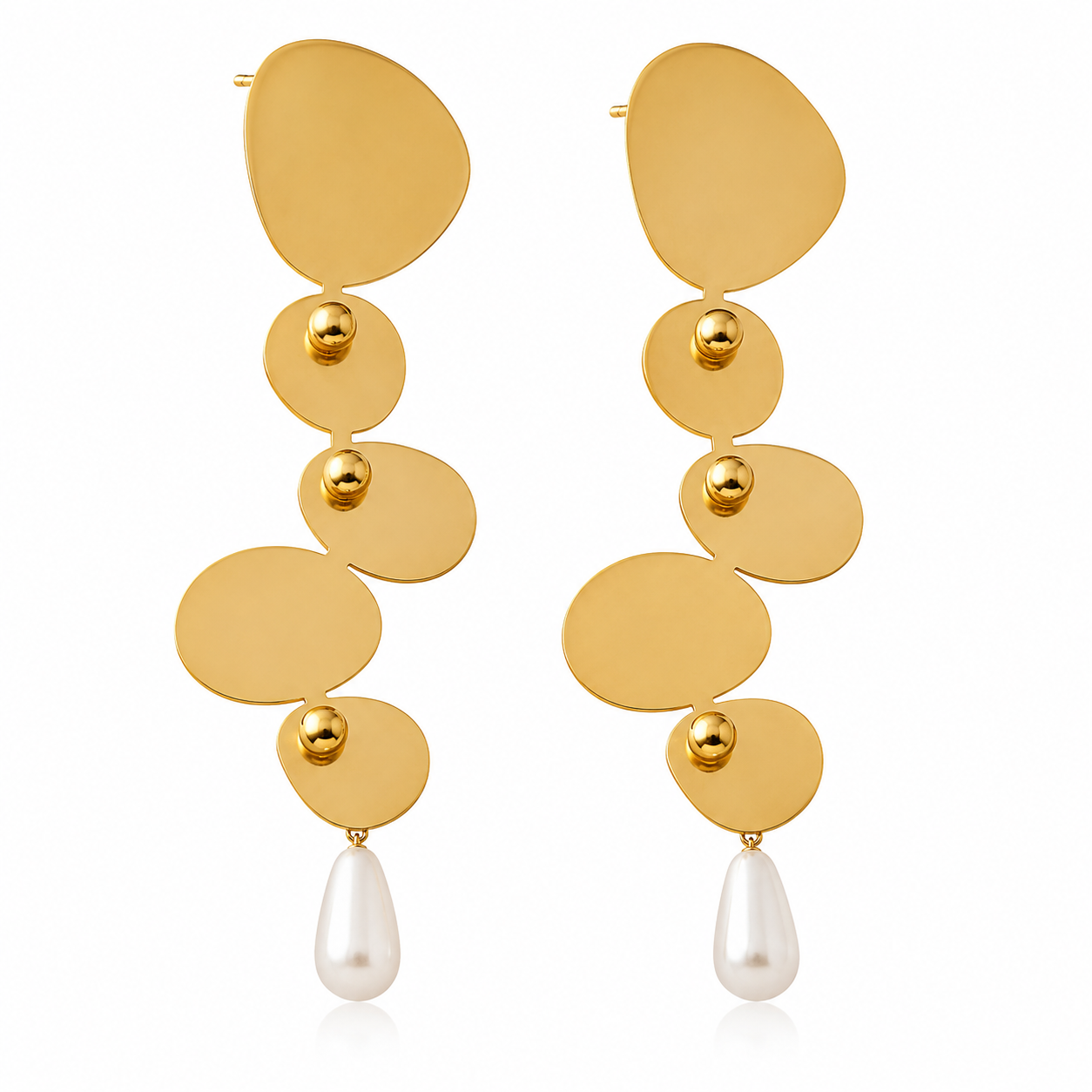 GLAM & GLITZ Gold-Tone Geometric Pearl Drop Earrings for Women