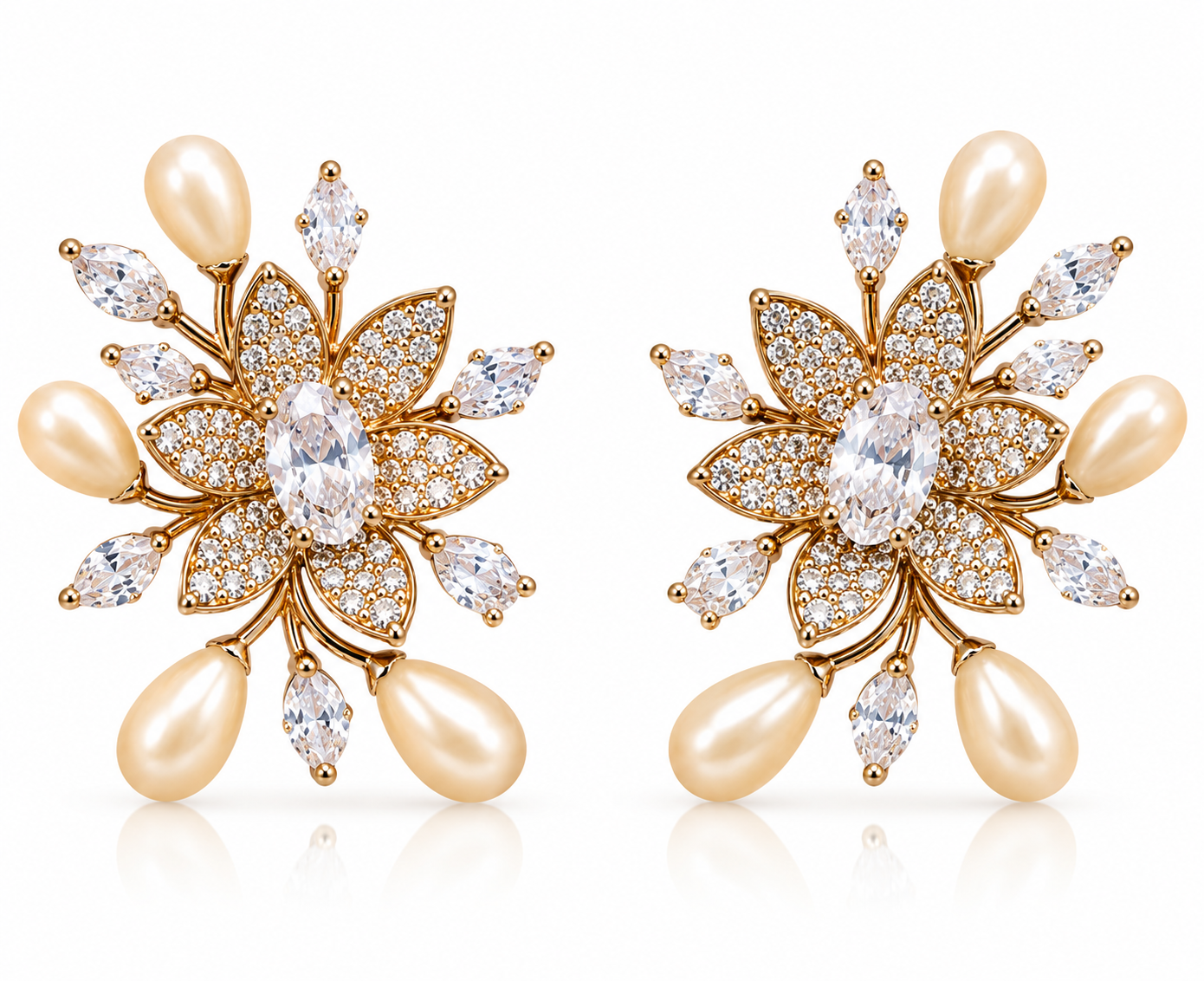 Gold-Tone Floral Pearl Drop Earrings