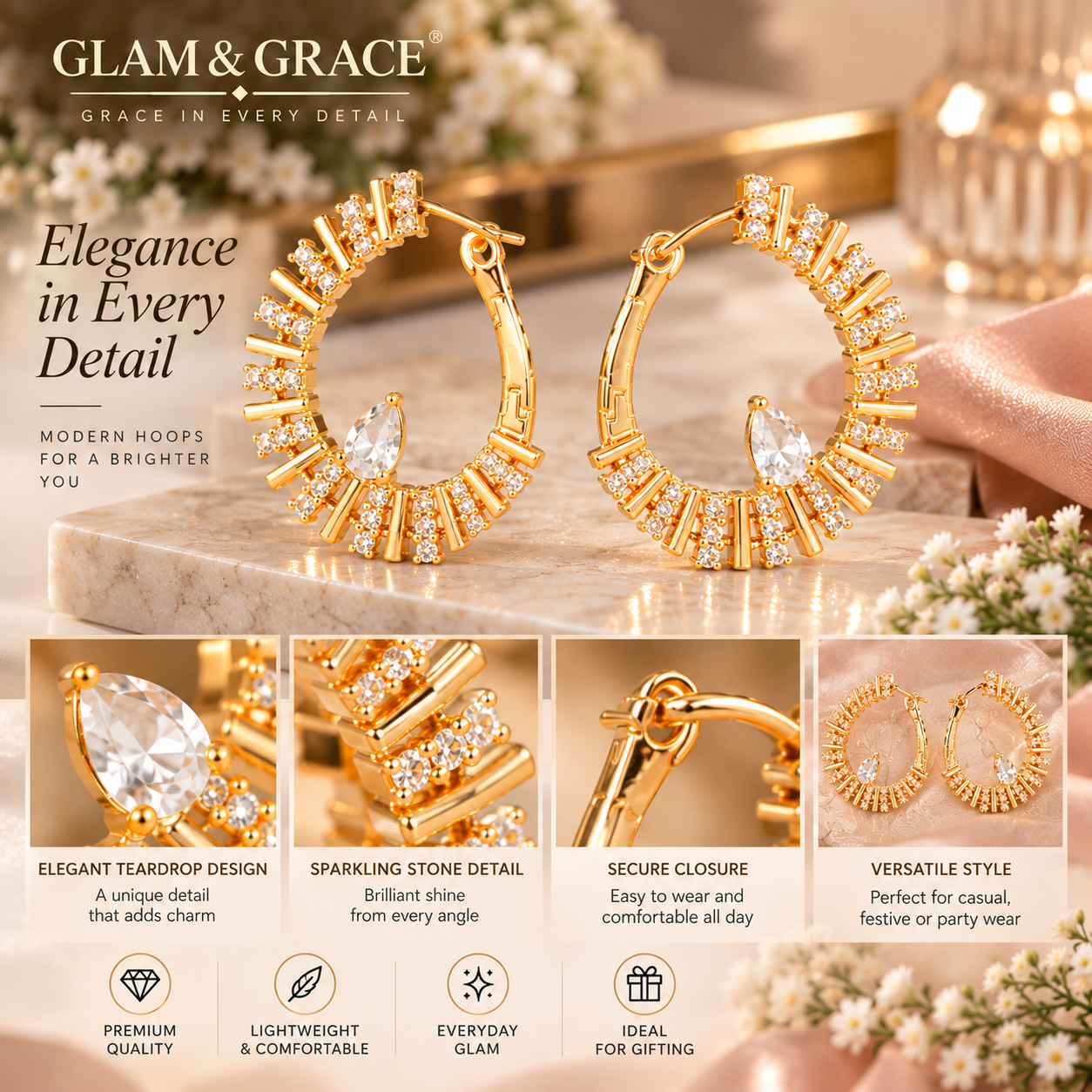 Gold-Tone Crystal Hoop Earrings