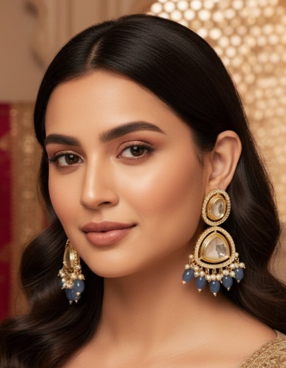 Royal Sapphire Kundan Drop Earrings