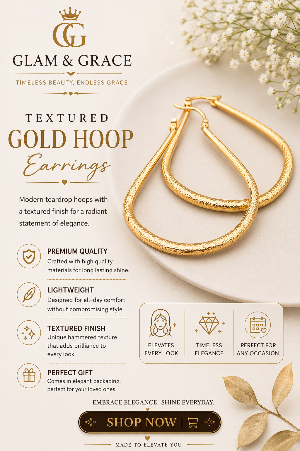GLAM & GLITZ Gold-Tone Double Hoop Earrings for Women | Elegant Statement Dangle Earrings