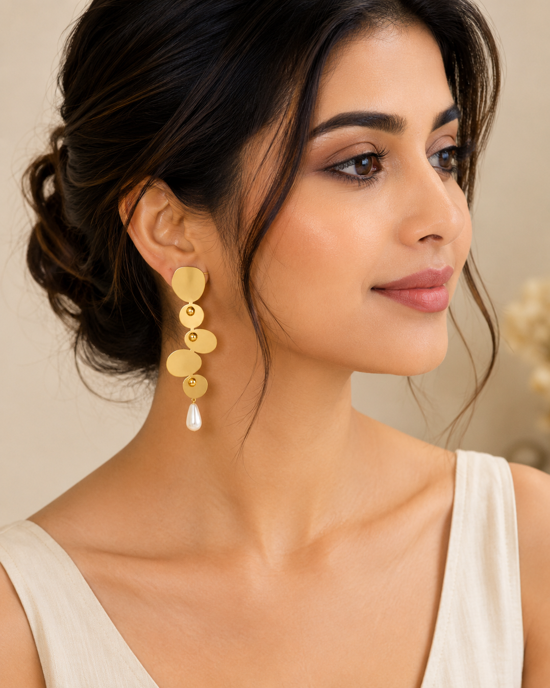 GLAM & GLITZ Gold-Tone Geometric Pearl Drop Earrings for Women