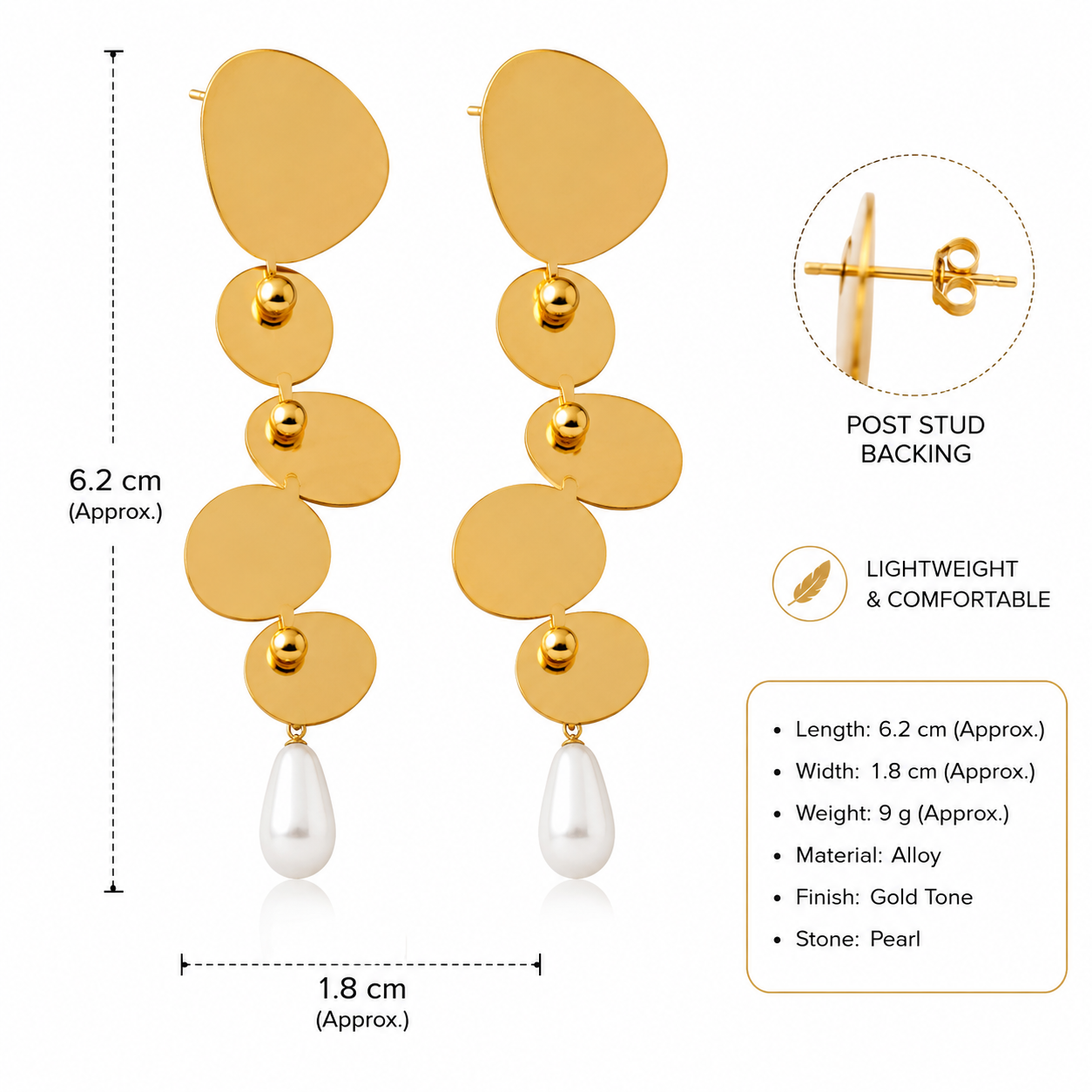 GLAM & GLITZ Gold-Tone Geometric Pearl Drop Earrings for Women