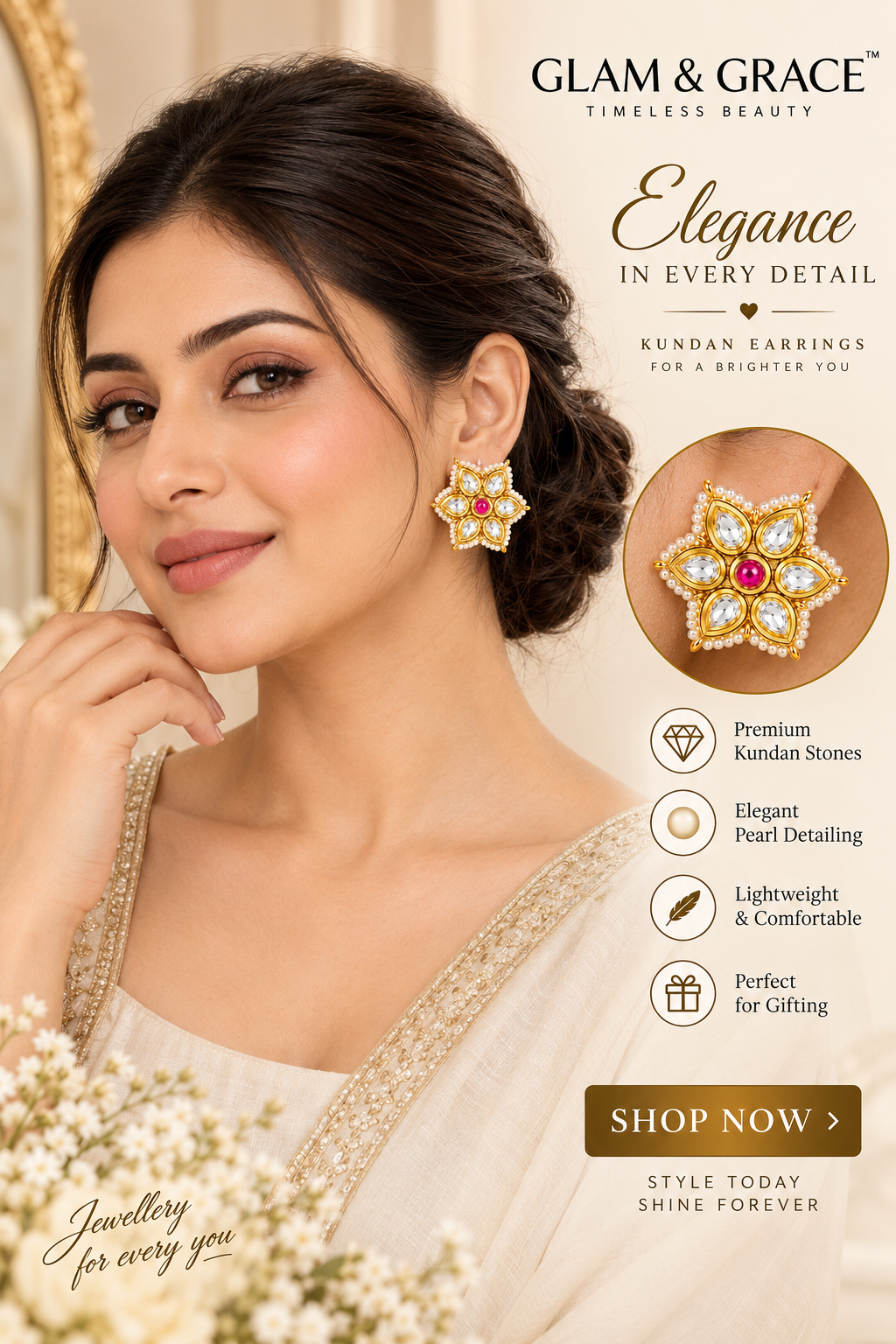 Gold-Tone Pink Stone Geometric Stud Earrings