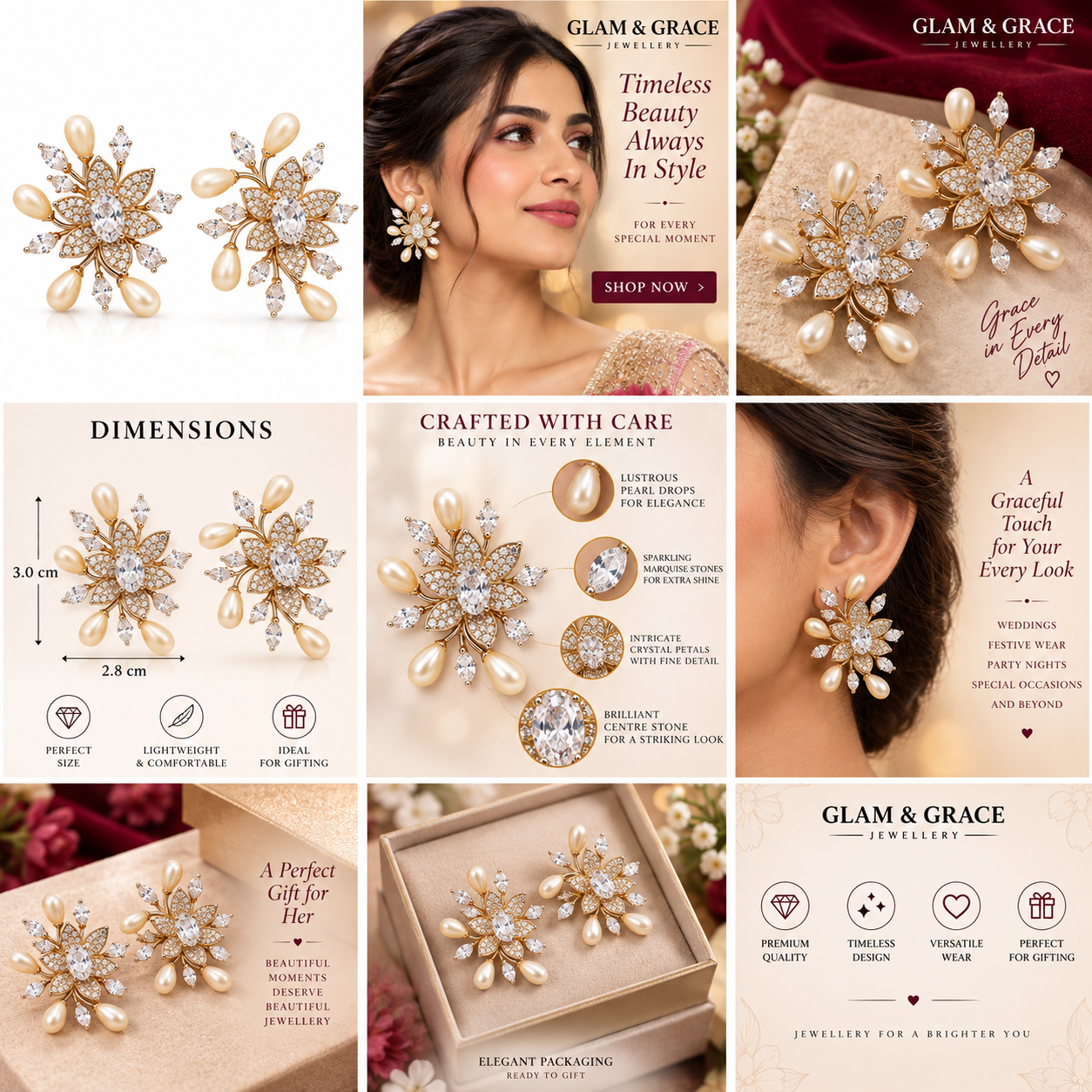 Gold-Tone Floral Pearl Drop Earrings