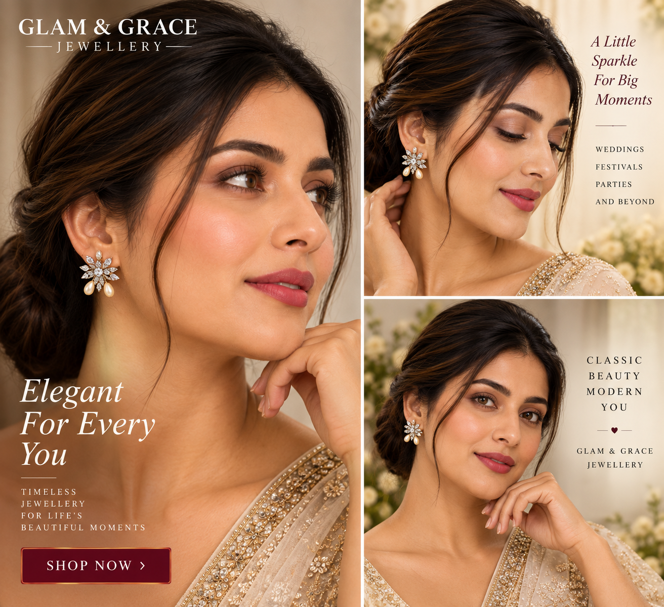 Gold-Tone Floral Pearl Drop Earrings
