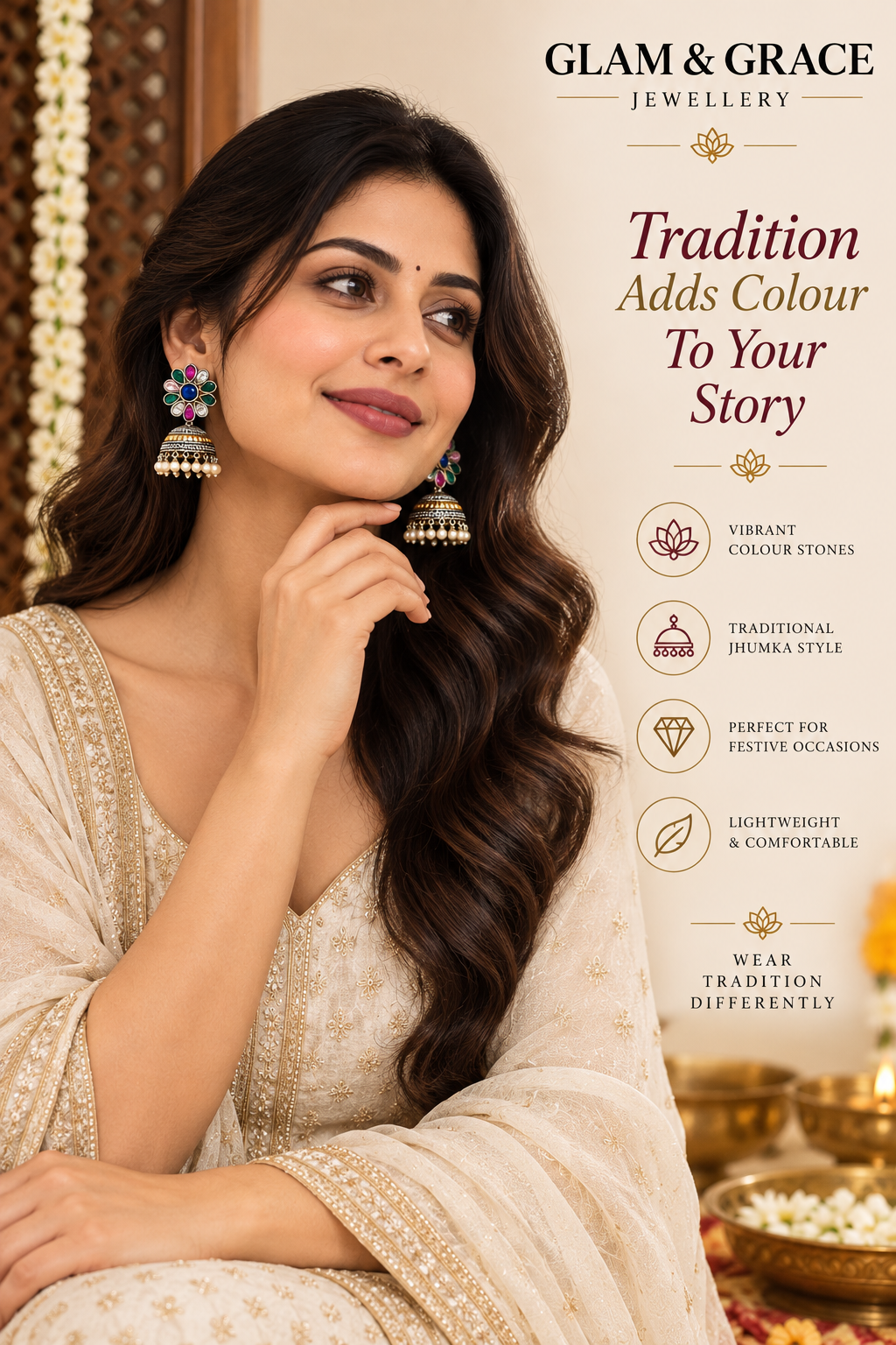 Multicolour Kundan-Style Jhumka Earrings