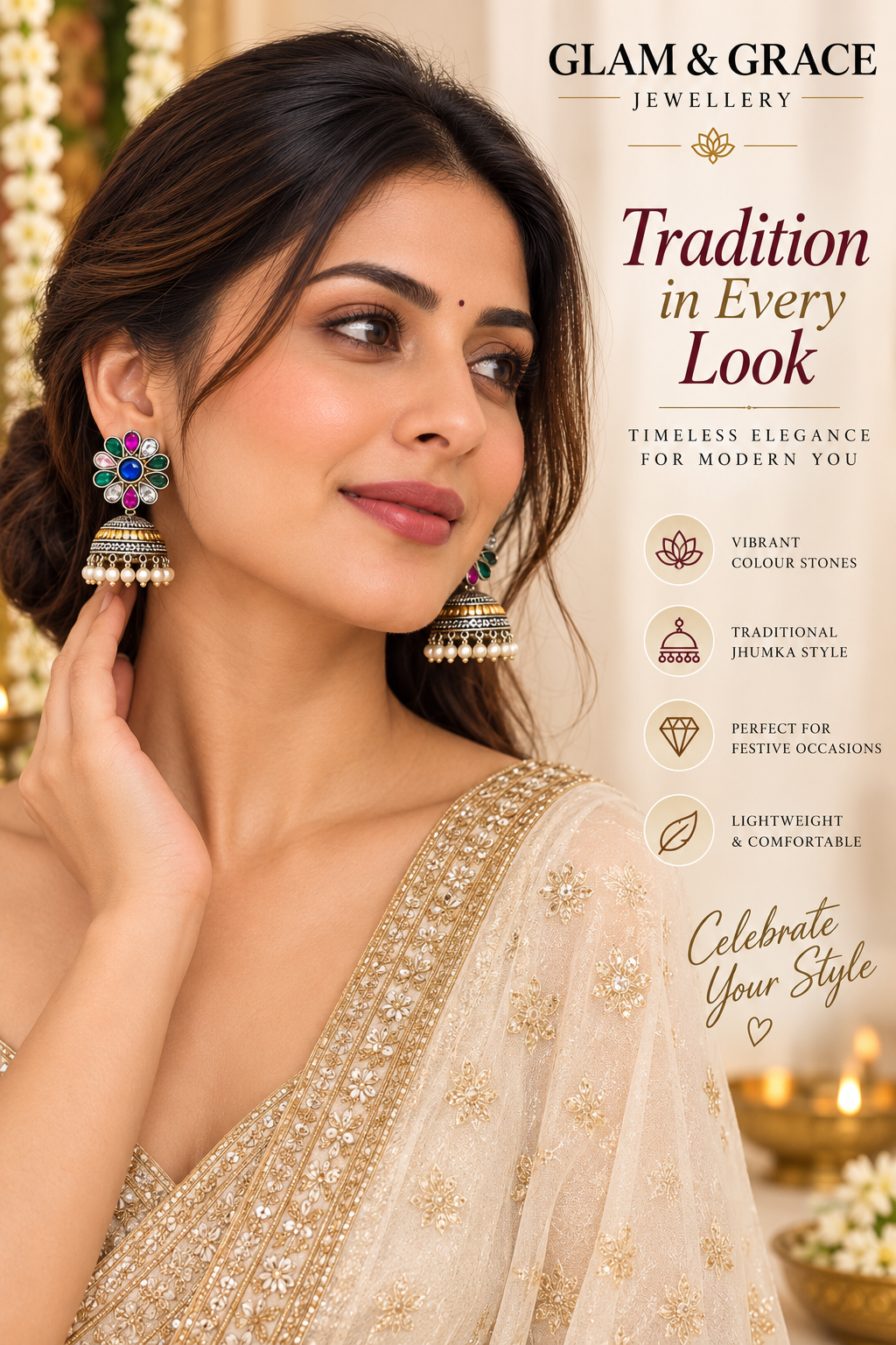 Multicolour Kundan-Style Jhumka Earrings