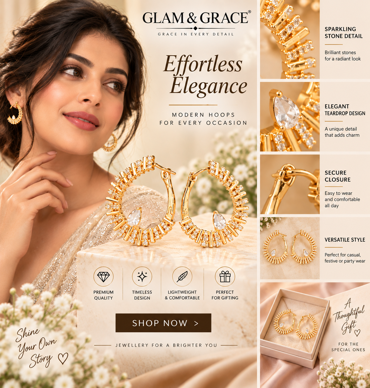 Gold-Tone Crystal Hoop Earrings