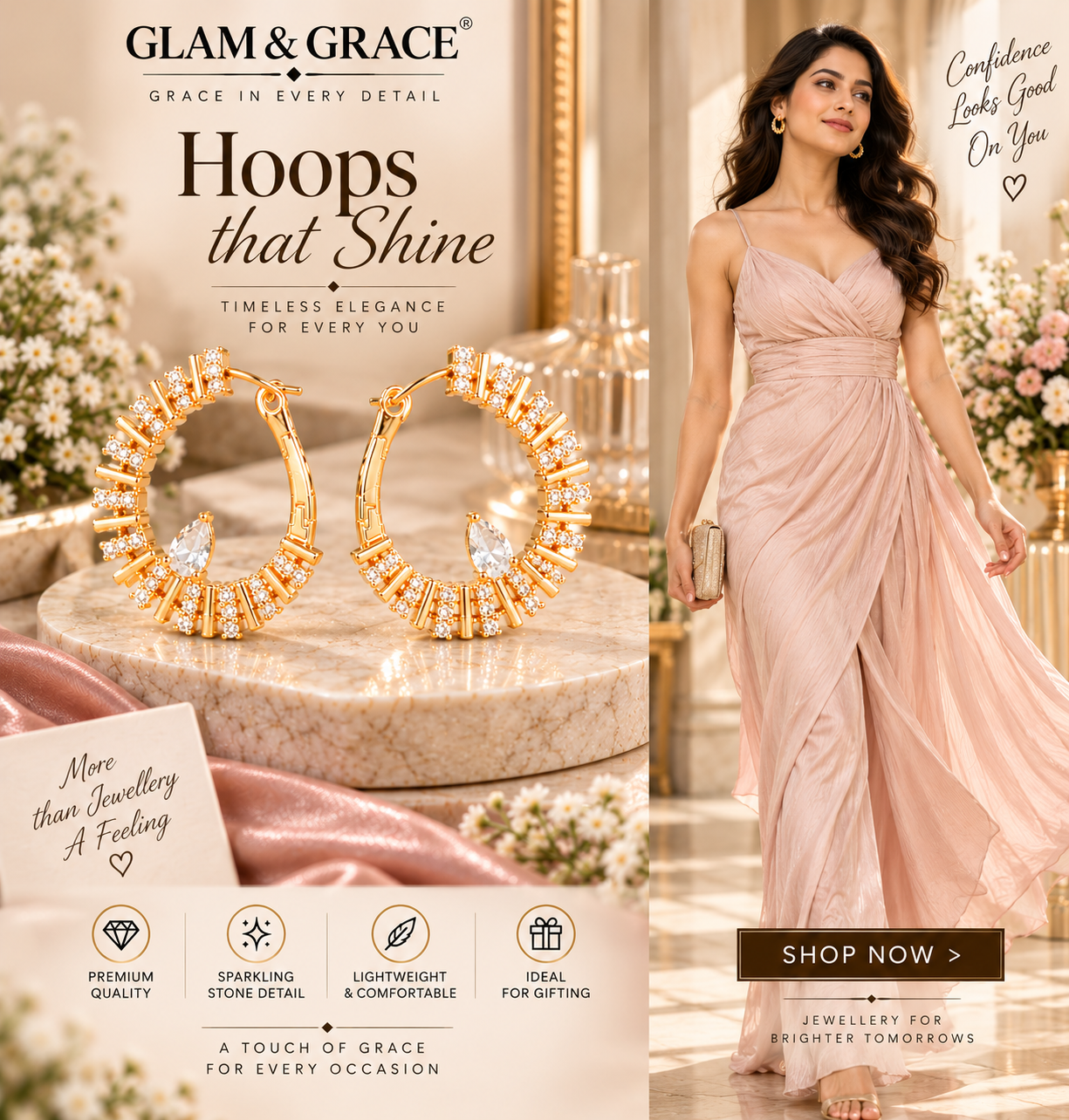 Gold-Tone Crystal Hoop Earrings