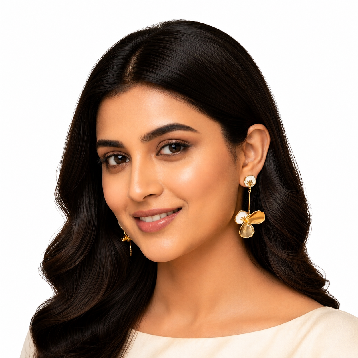 Elegant Floral Gold-Tone Drop Earrings for Women | Lightweight Statement Fashion Earrings