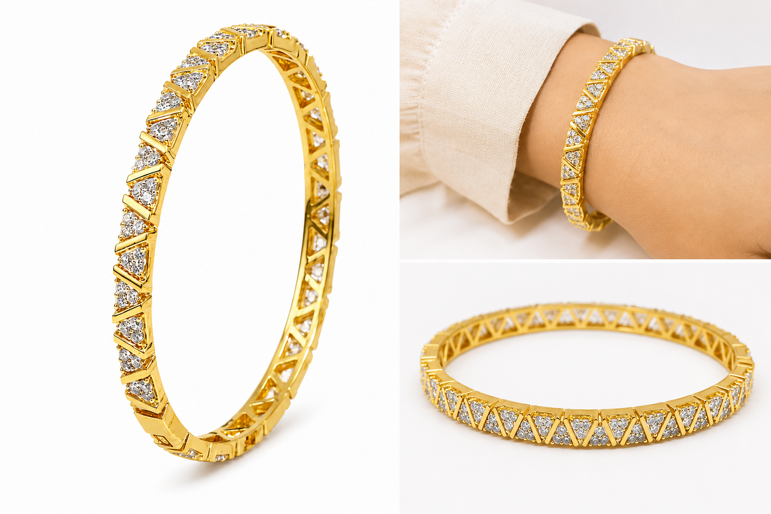 Elegant Gold-Tone Crystal Bangle with Geometric Design