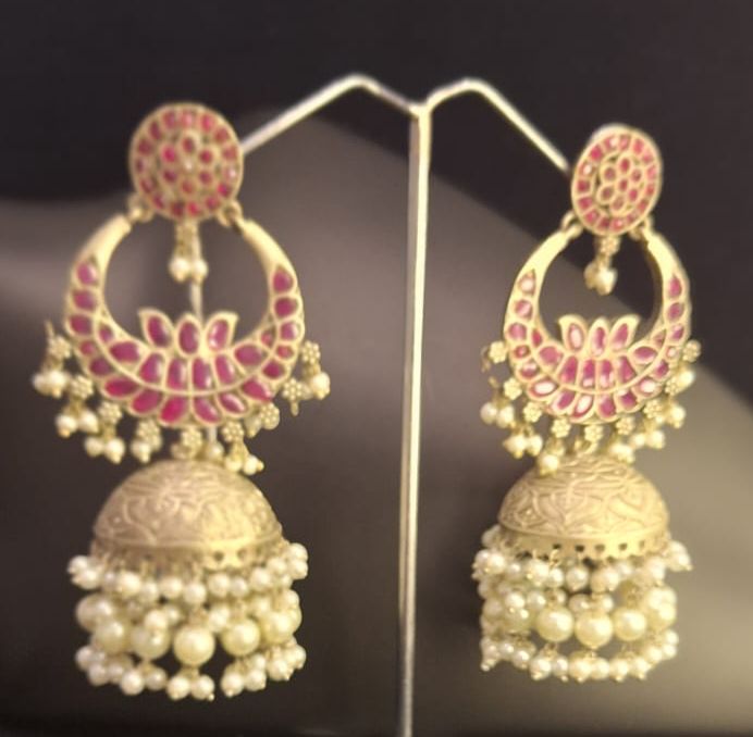 COLOURED KUNDAN GULNAAR PEARL JHUMKA