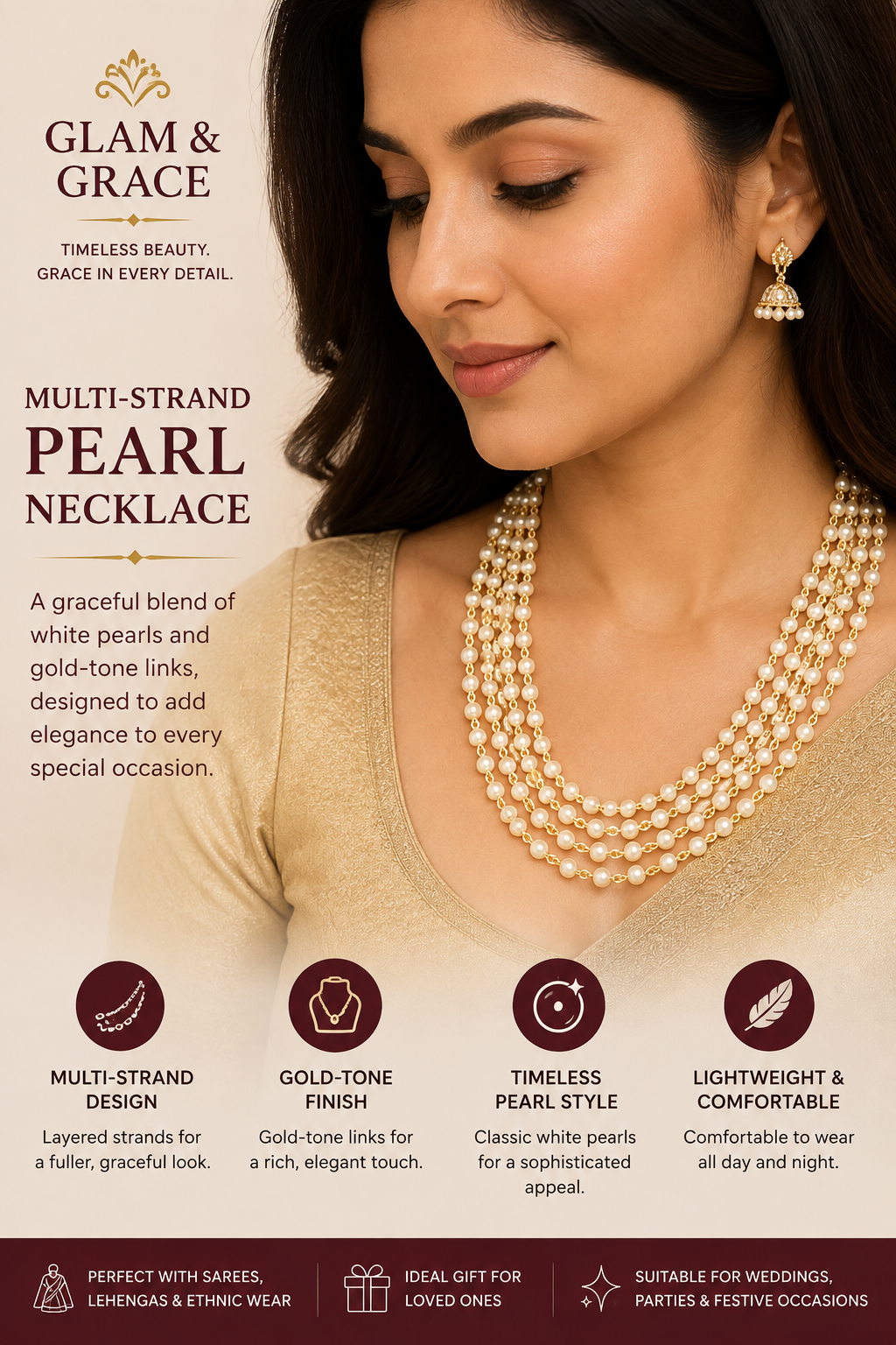 Multi-Strand Pearl & Gold-Tone Layered Necklace