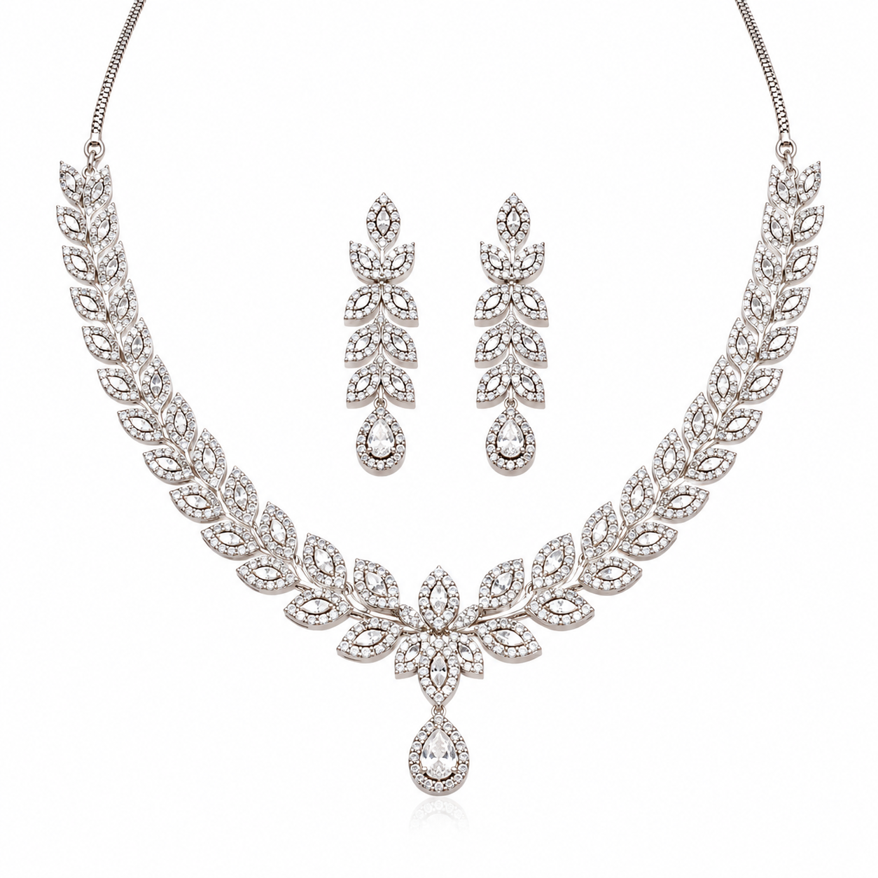 Silver-Tone Leaf Vine Necklace & Earrings Set