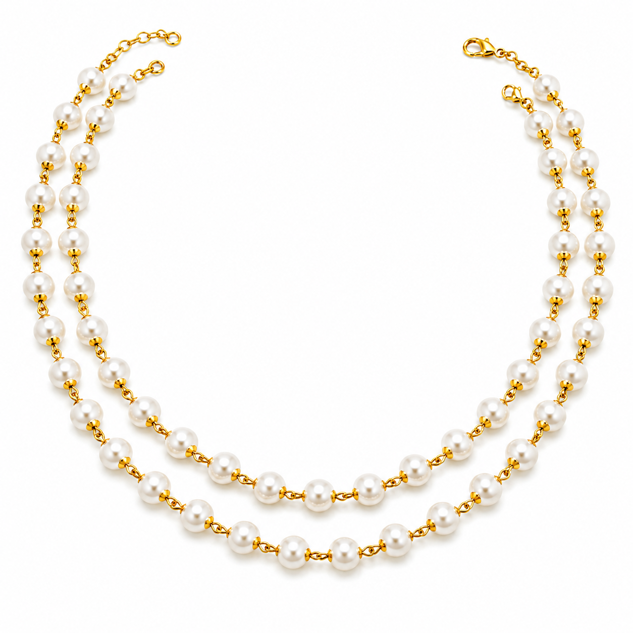 Double-Strand Pearl & Gold-Tone Beaded Necklace