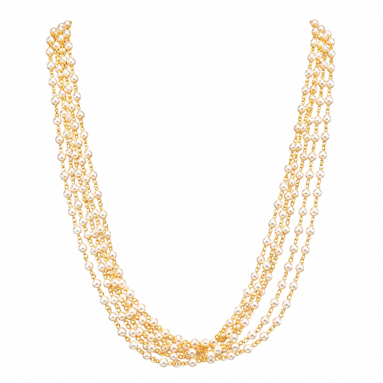 Multi-Strand Pearl & Gold-Tone Chain Necklace