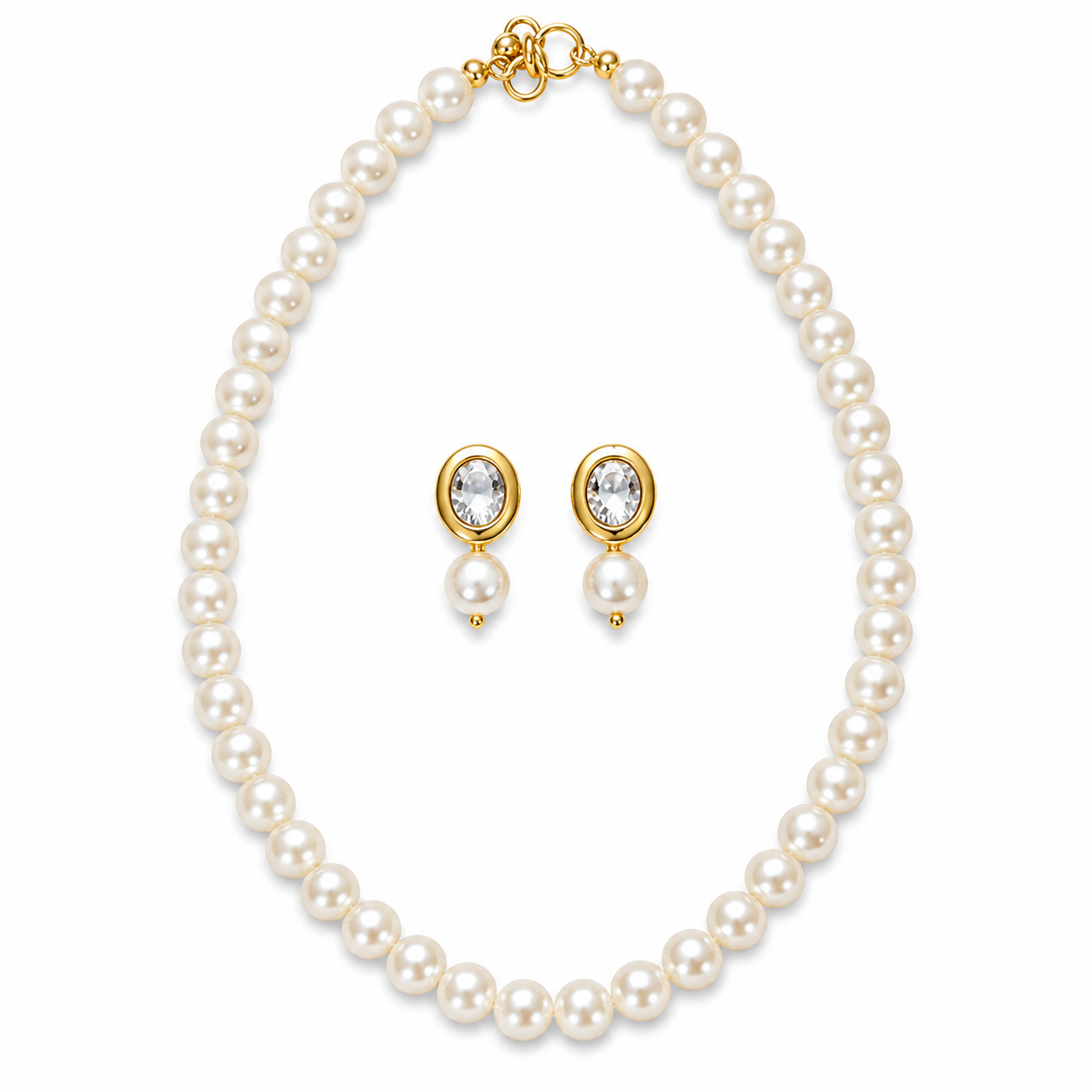 Classic Pearl Beaded Necklace & Earrings Set