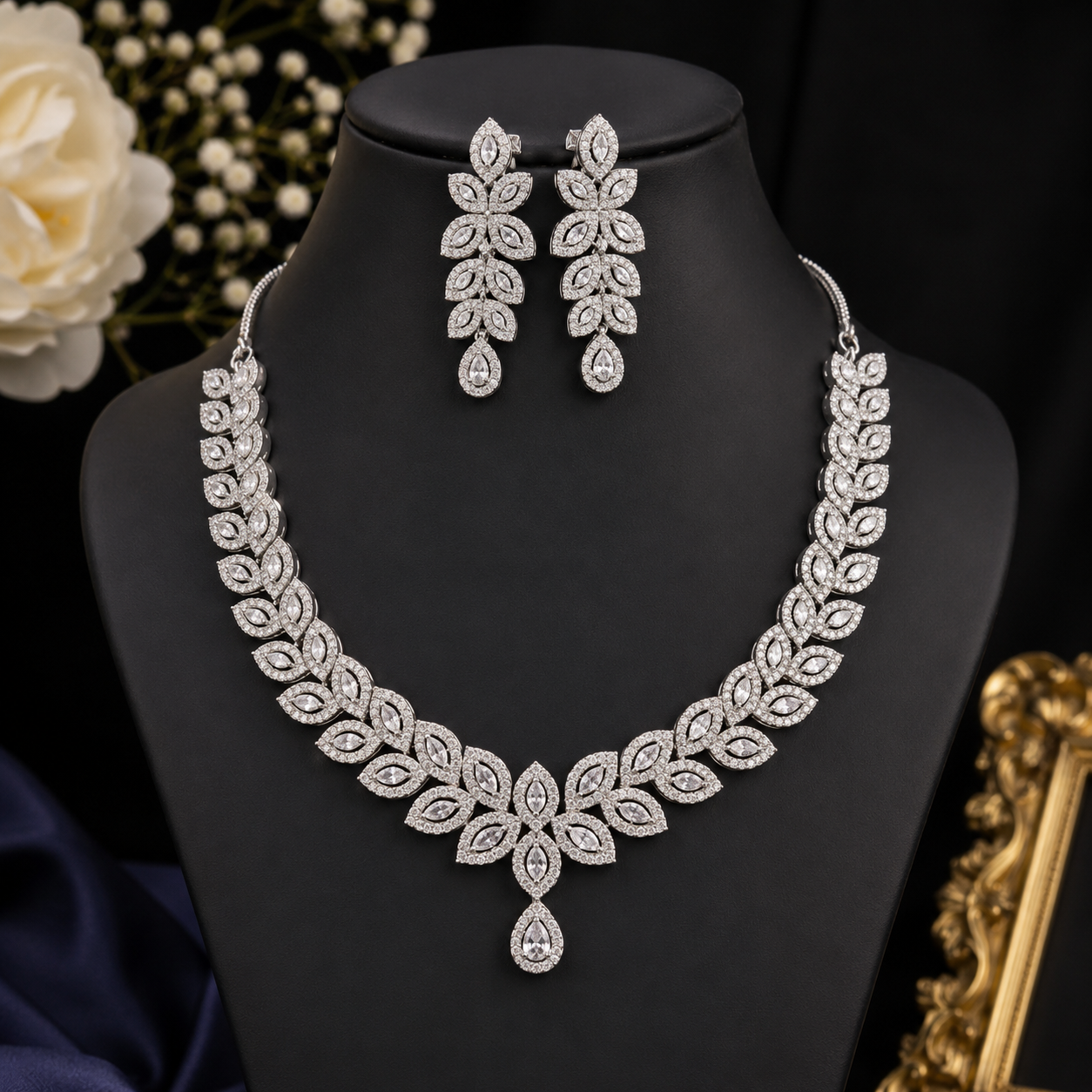 Silver-Tone Leaf Vine Necklace & Earrings Set