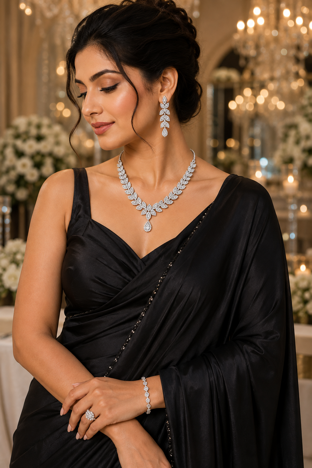 Silver-Tone Leaf Vine Necklace & Earrings Set