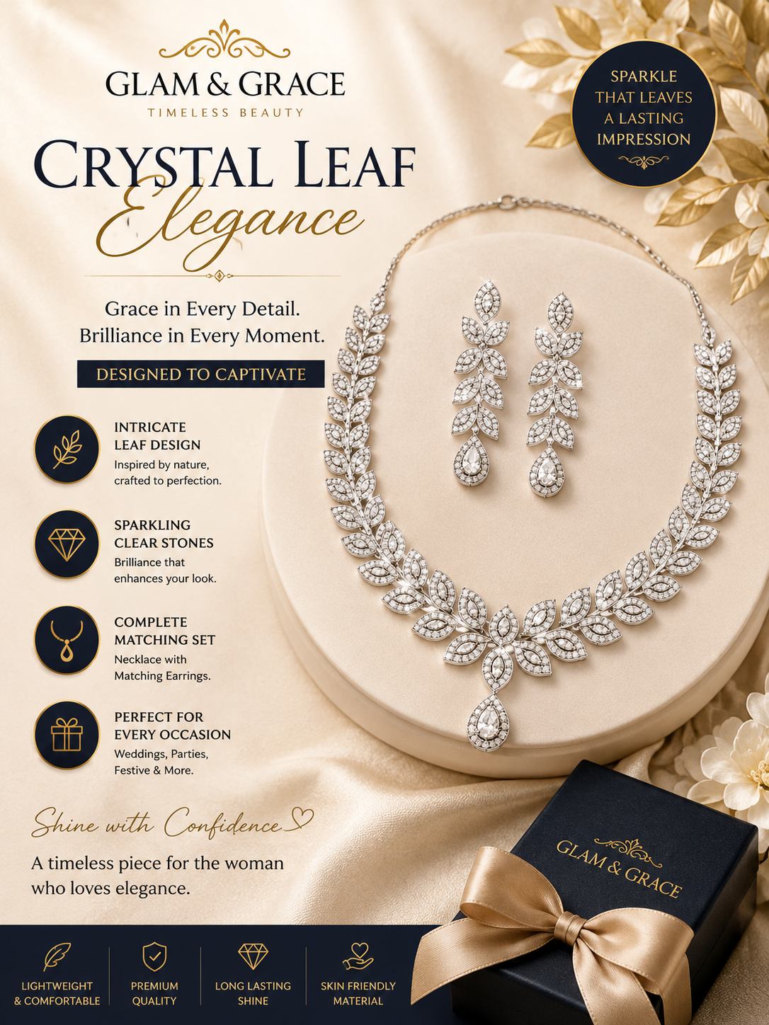Silver-Tone Leaf Vine Necklace & Earrings Set