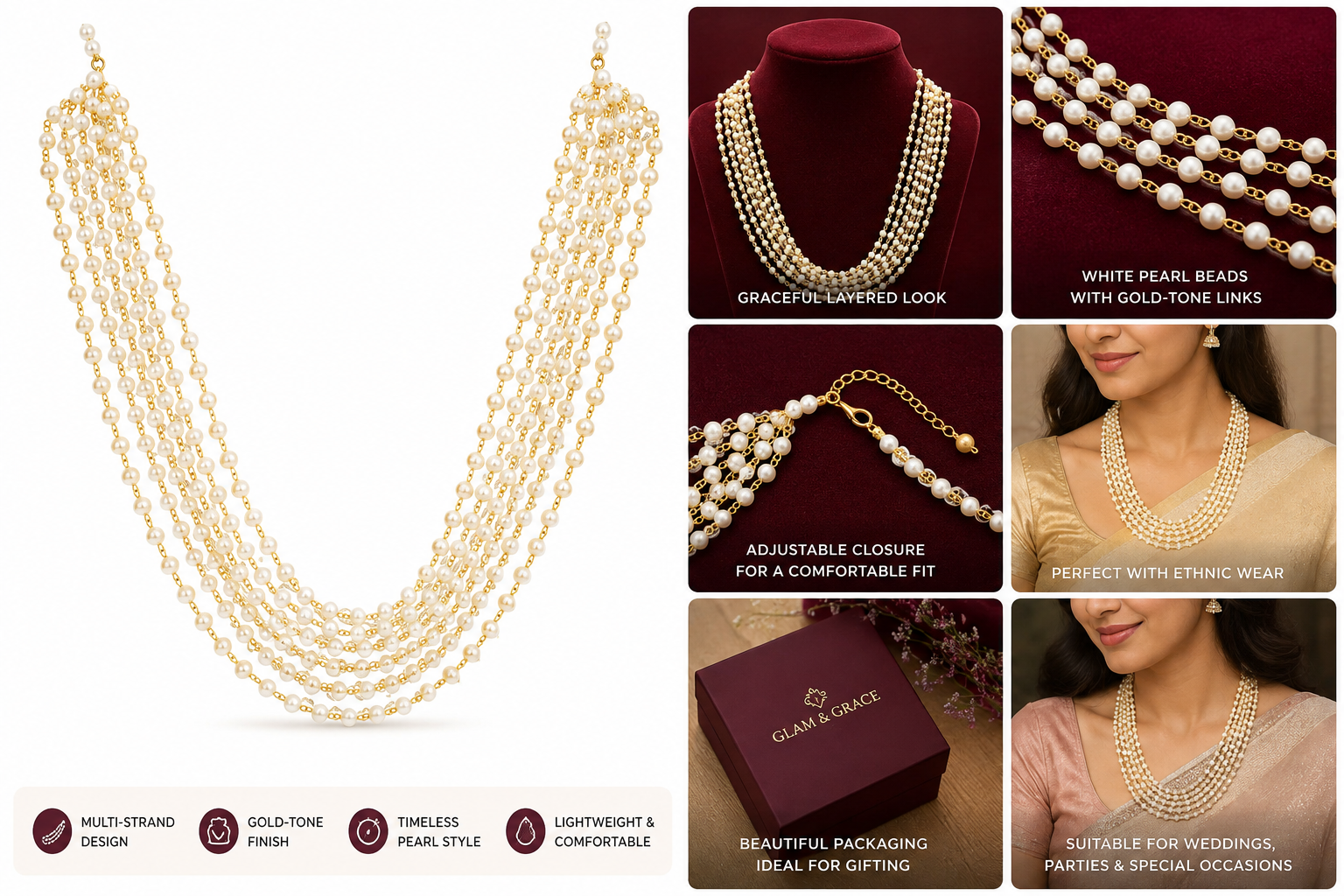 Multi-Strand Pearl & Gold-Tone Layered Necklace