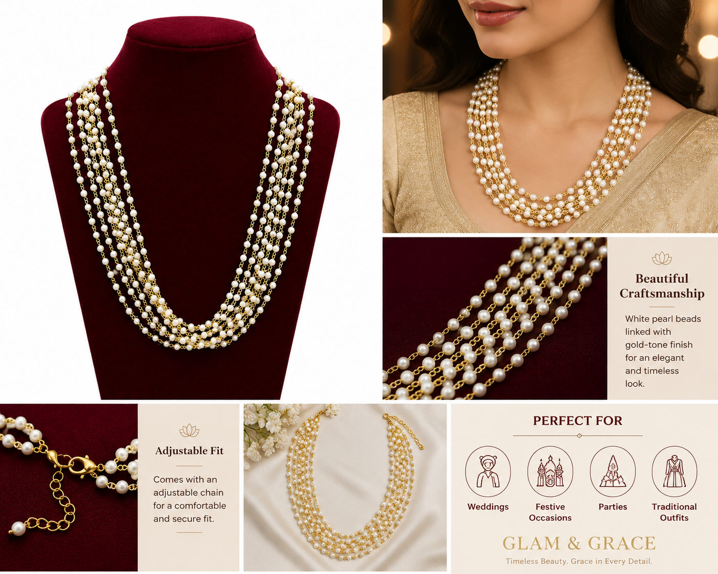 Multi-Strand Pearl & Gold-Tone Layered Necklace