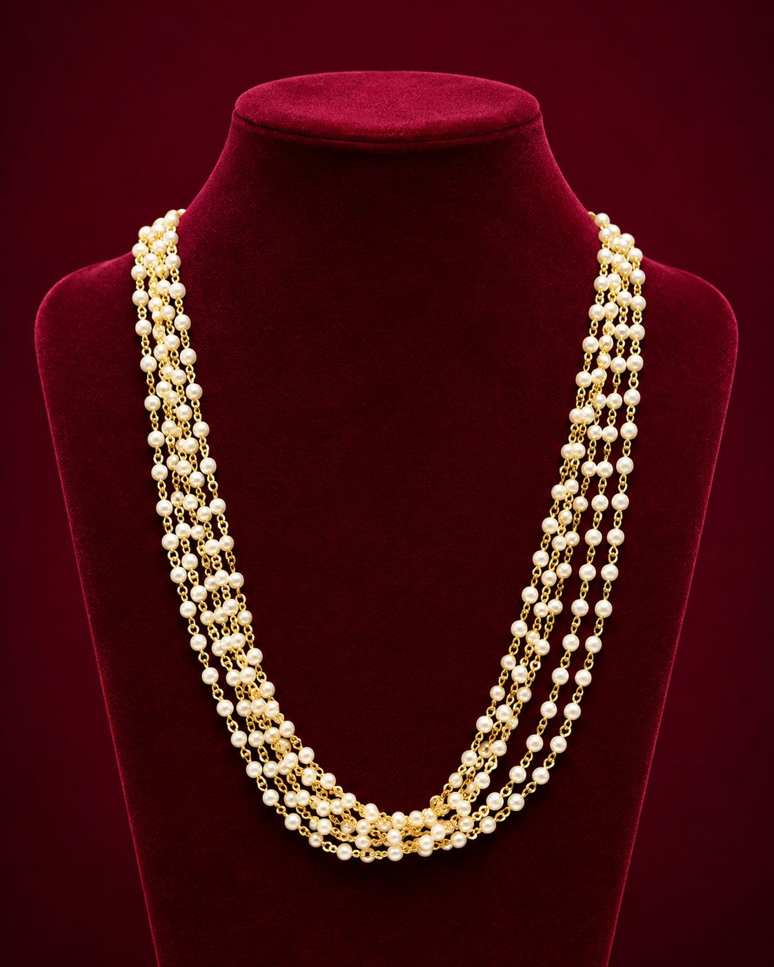 Multi-Strand Pearl & Gold-Tone Chain Necklace