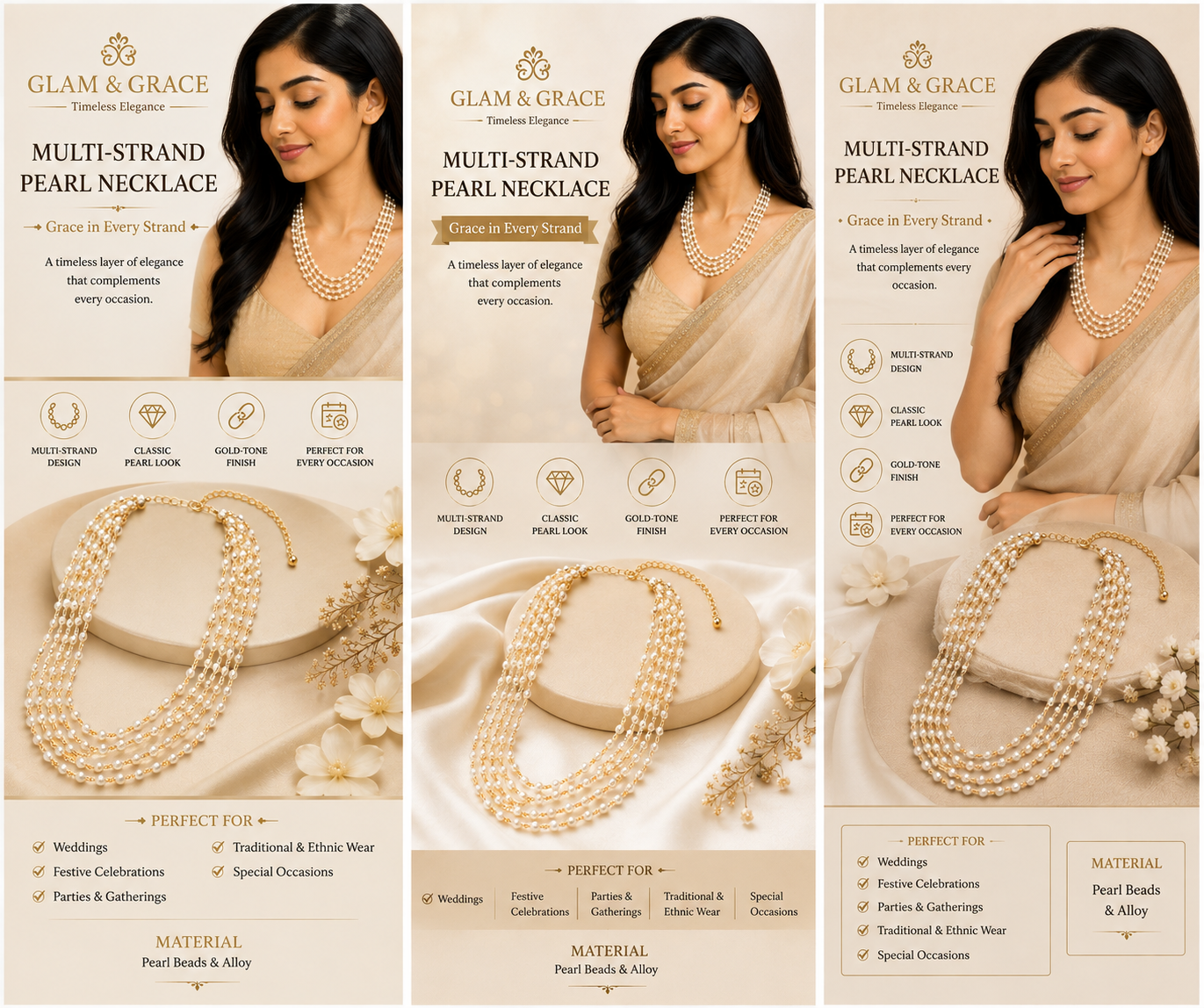 Multi-Strand Pearl & Gold-Tone Chain Necklace