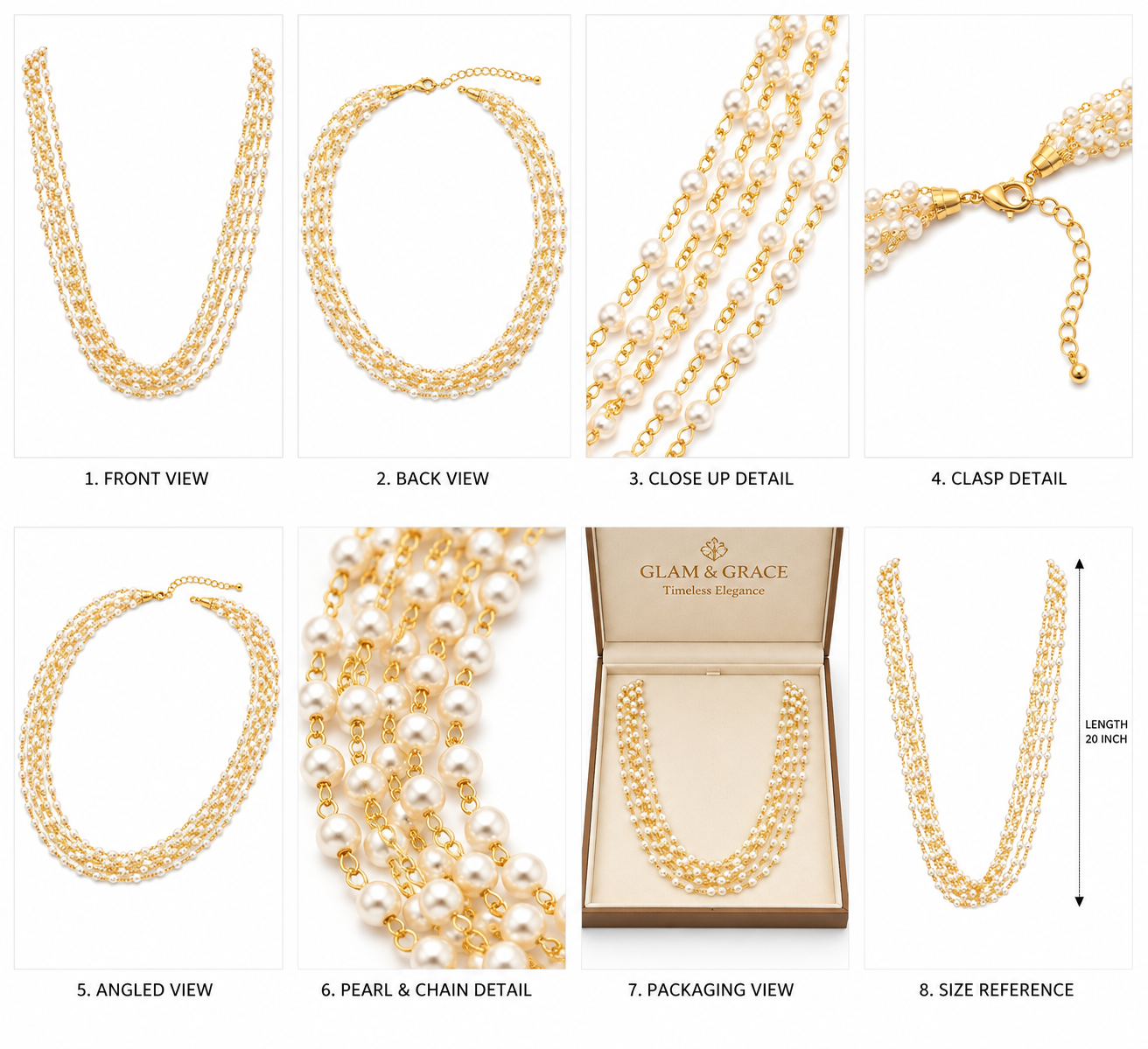 Multi-Strand Pearl & Gold-Tone Chain Necklace
