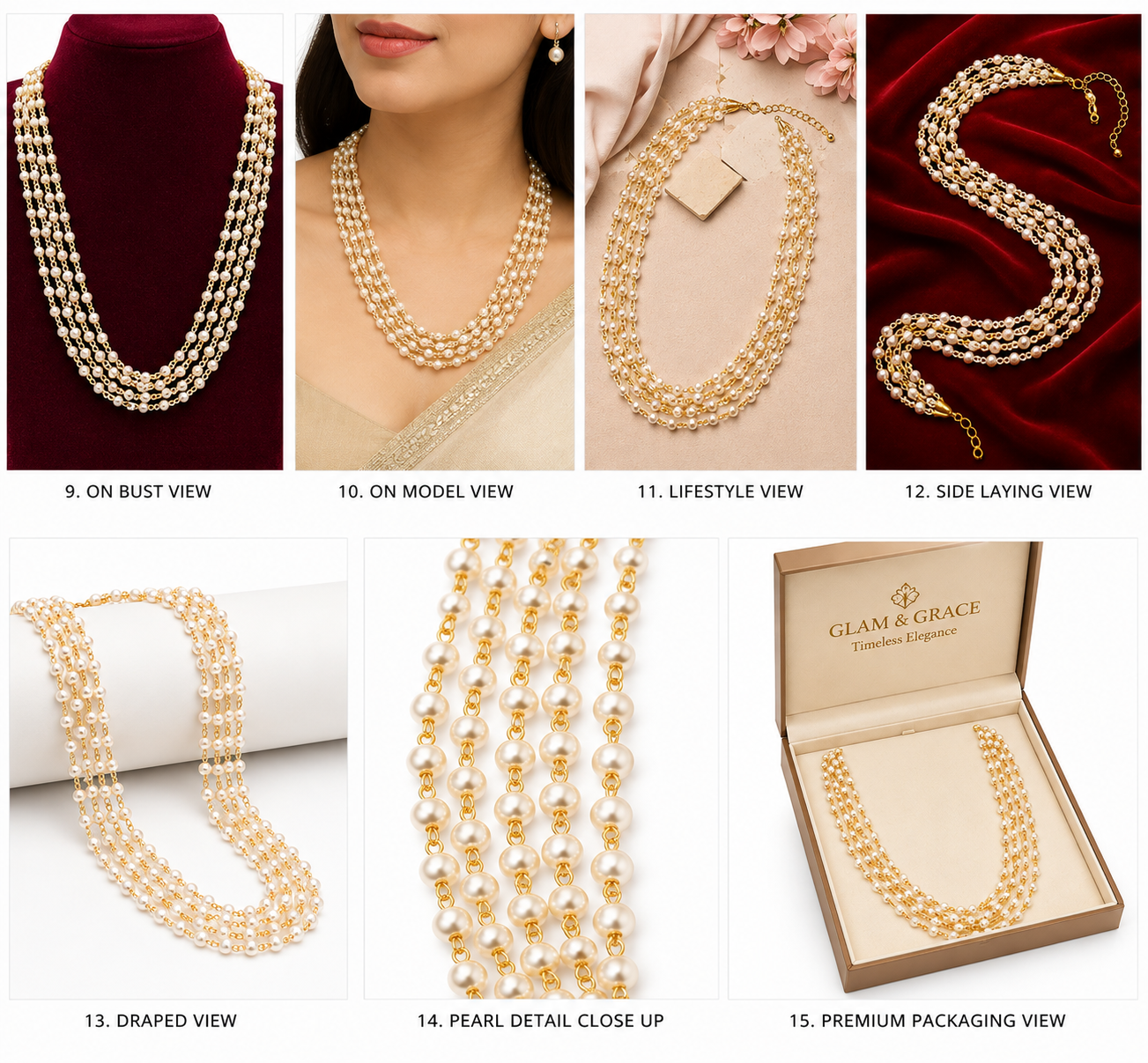 Multi-Strand Pearl & Gold-Tone Chain Necklace