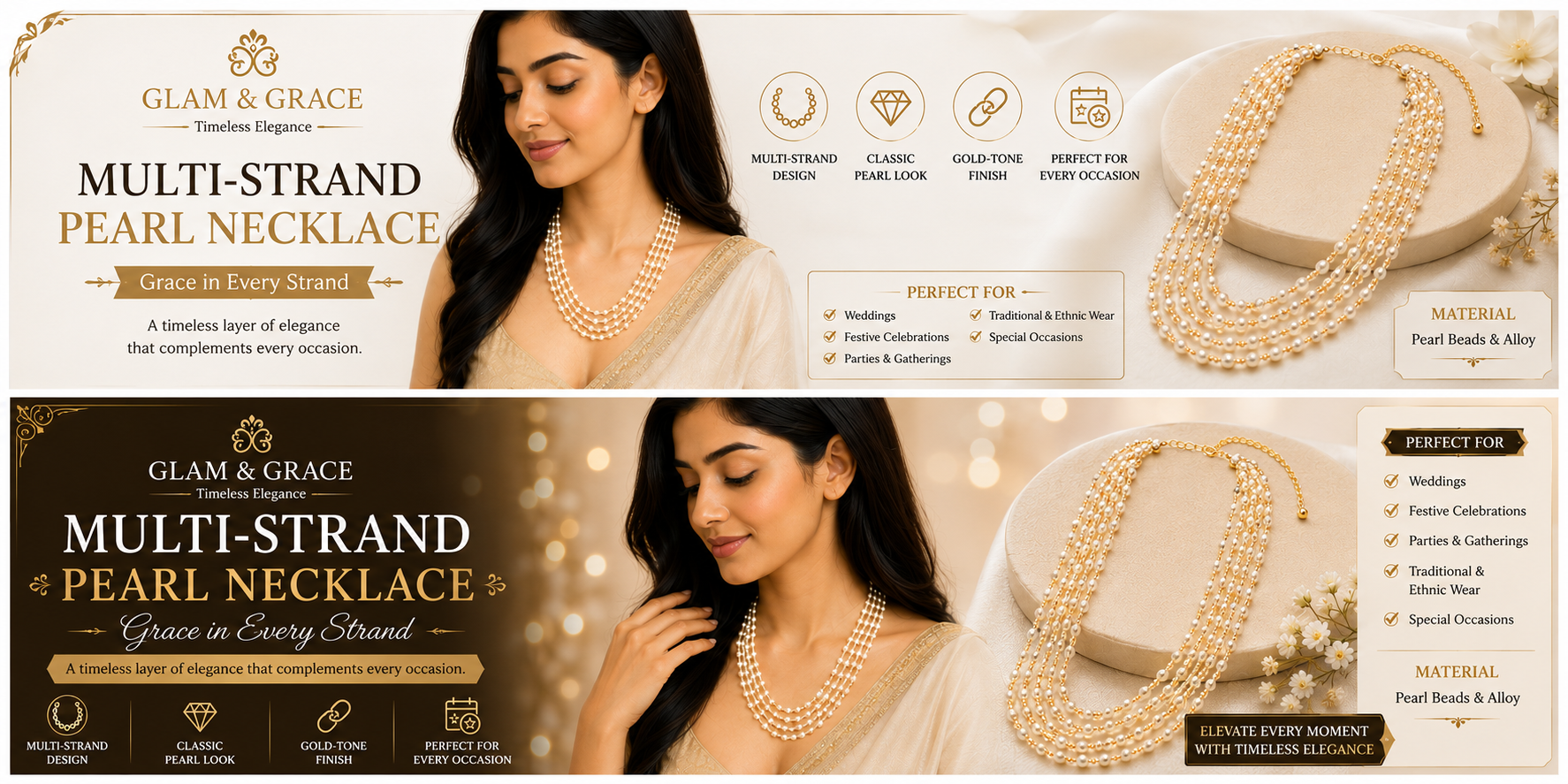 Multi-Strand Pearl & Gold-Tone Chain Necklace