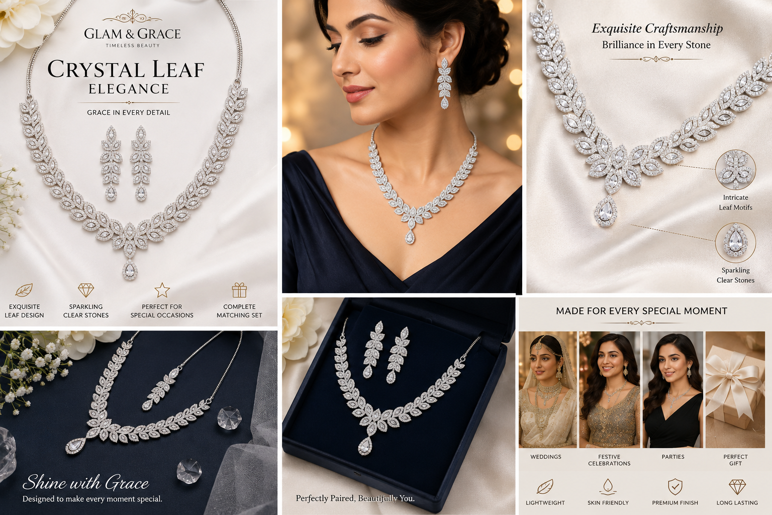Silver-Tone Leaf Vine Necklace & Earrings Set